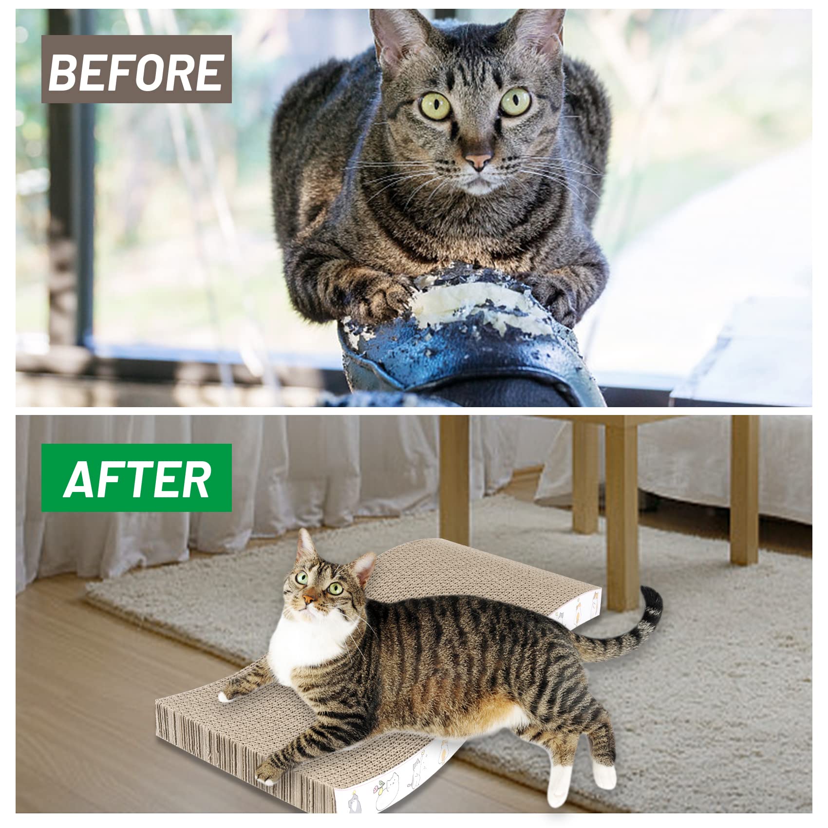 Patiencet Cat Scratcher Cardboard 4 Pack Cat Scratch Pad Reversible Scratcher Texture Curve Design Durable Cat Scratchers For Indoor Cats Lounger Sofa