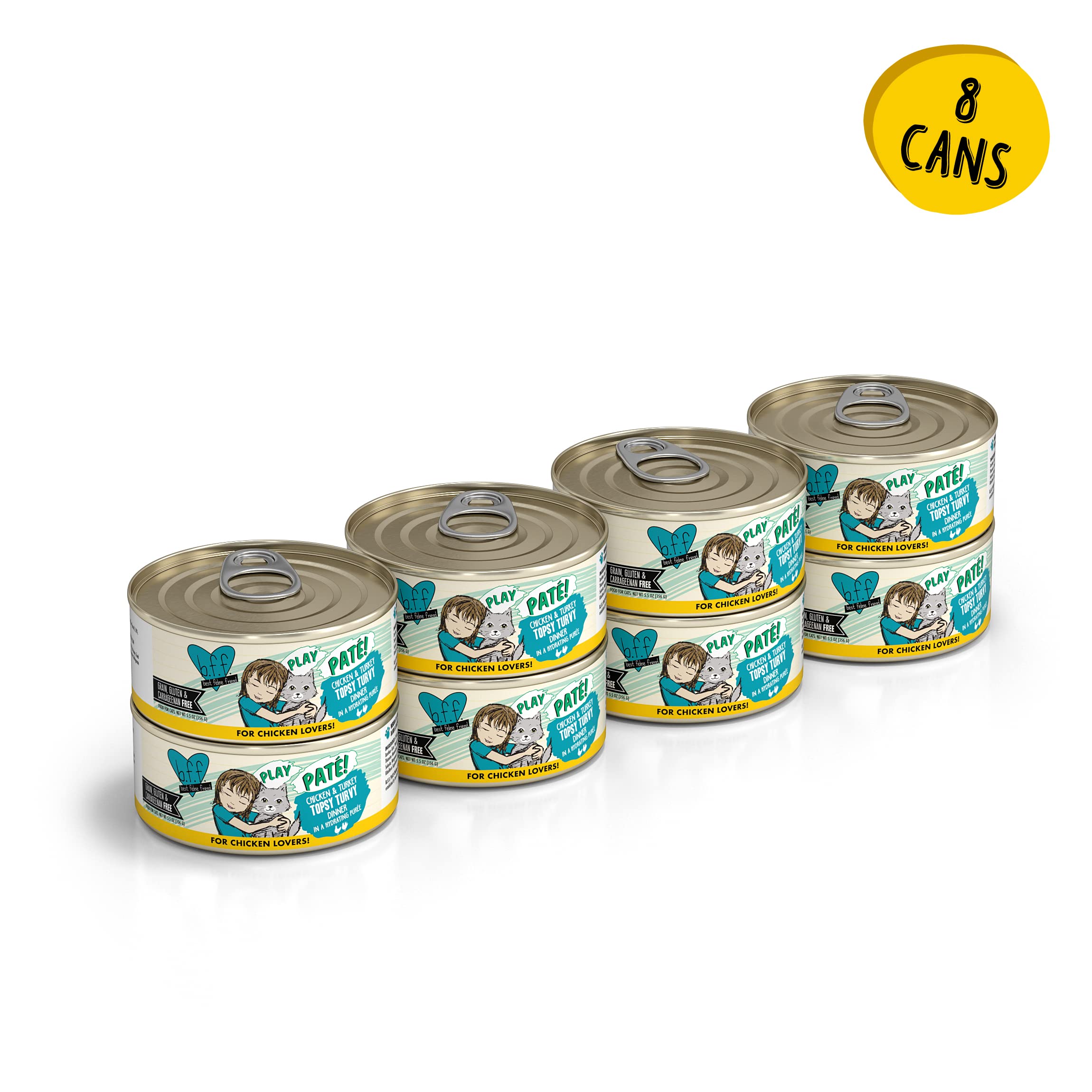 Weruva B.F.F. Play - Best Feline Friend Pat   Lovers, Aw Yeah!, Chicken & Turkey Topsy Turvy with Chicken & Turkey, 5.5oz Can (P
