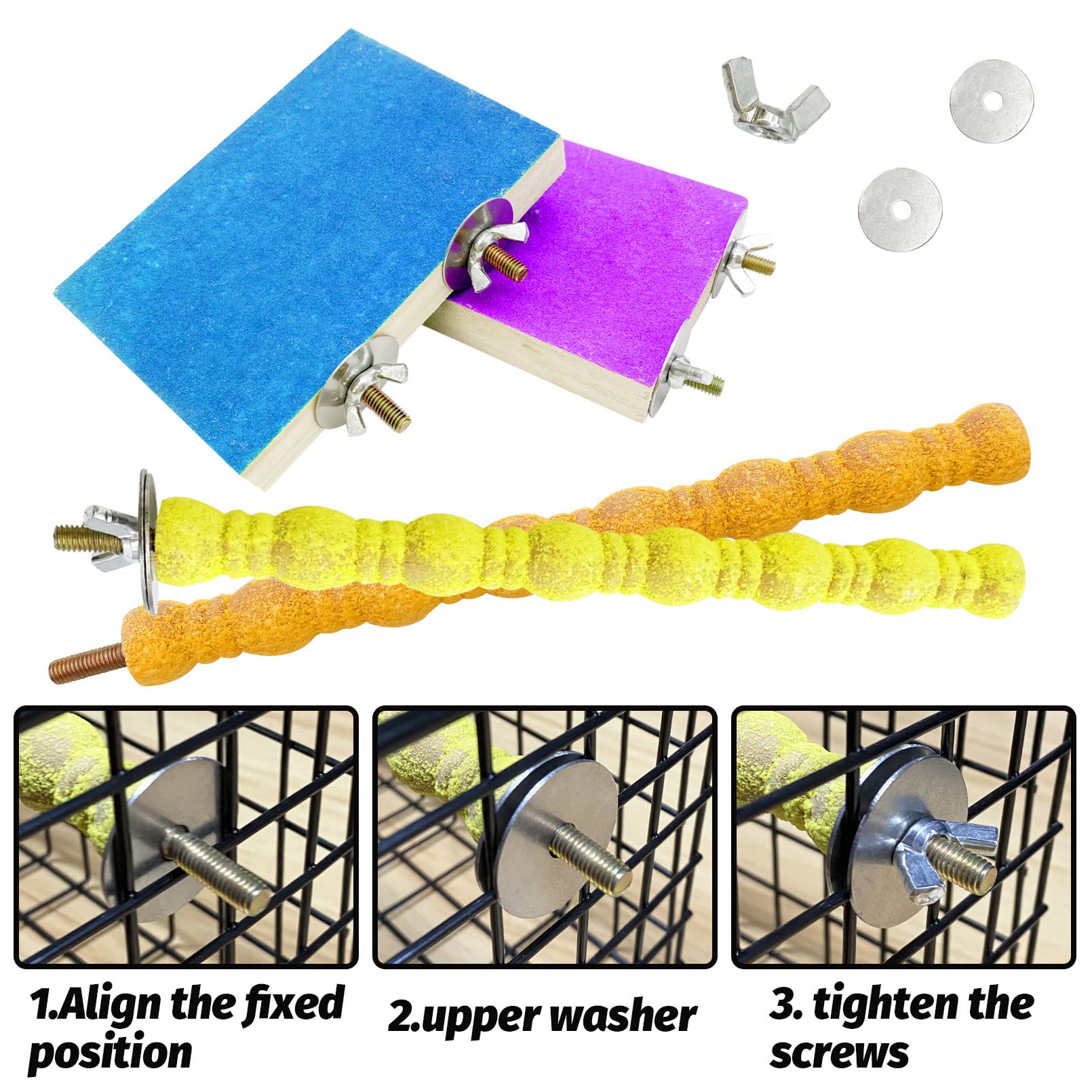 Kathson 4 Pcs Bird Perch Stand Toy Wood Parrot Perch Stand Platform Paw Grinding Rough-Surfaced Chew Toys Cage Accessories Exercise Toys For Budgies Parakeet Cockatiel Conure Hamster