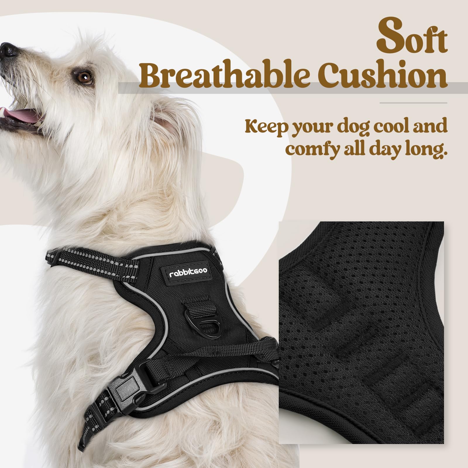 Rabbitgoo Dog Harness No Pull With 2 Leash Clips, Adjustable Soft Padded, Reflective Oxford No Choke Pet Vest With Easy Control Handle For Puppy, Black, Xs