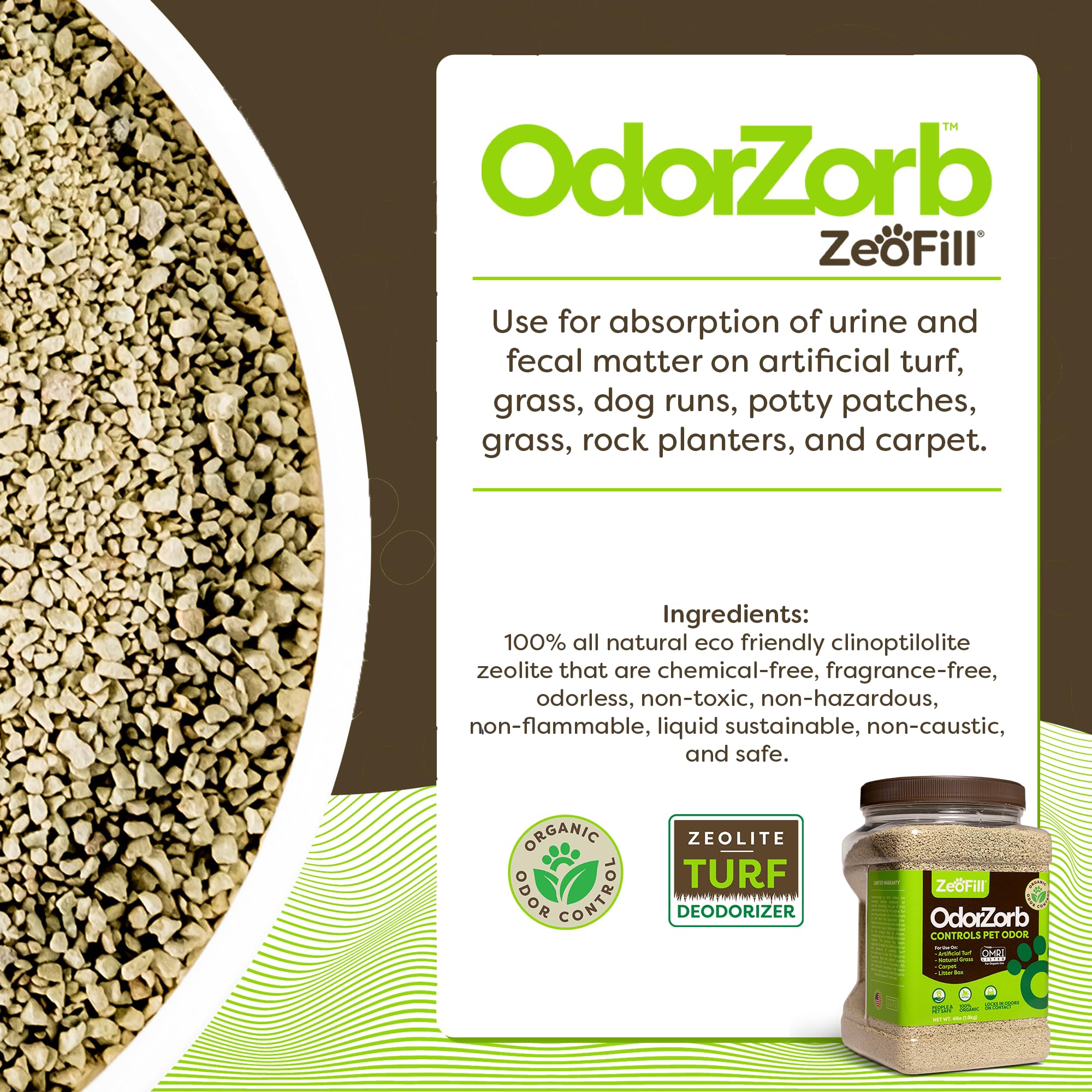 Zeofill Backyard Deodorizer - Eliminates Pet Urine Odors On Potty Patches, Artificial Turf, Grass, Lawns, Patios, Concrete & Pla