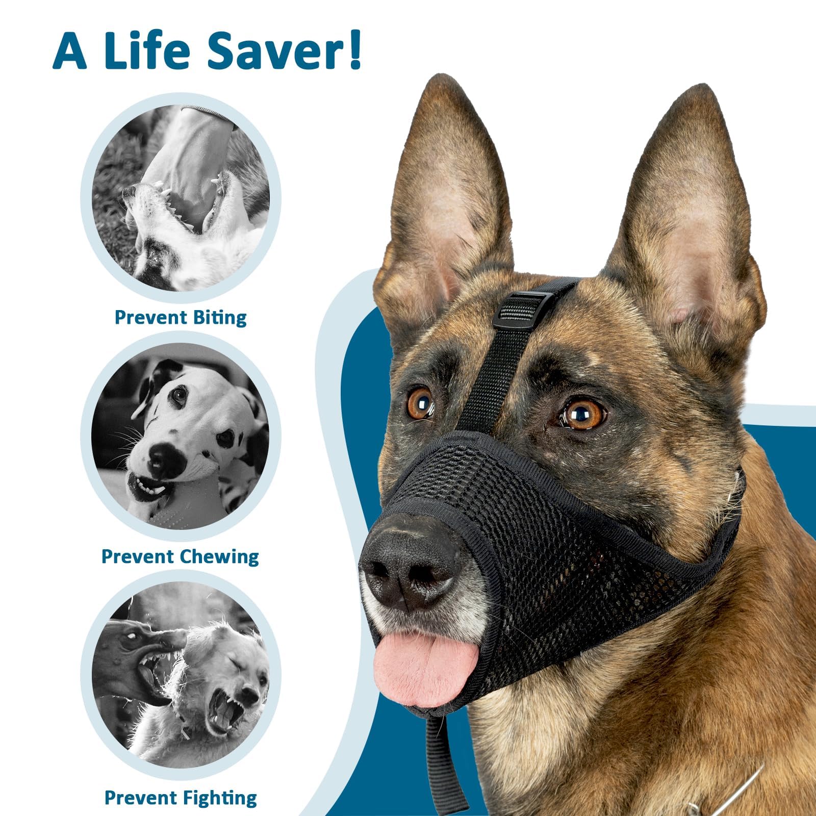Luckypaw Dog Muzzle, Mesh Muzzle For Large Medium Small Dogs, Soft Mouth Cover To Prevent Biting Chewing With Adjustable Head St