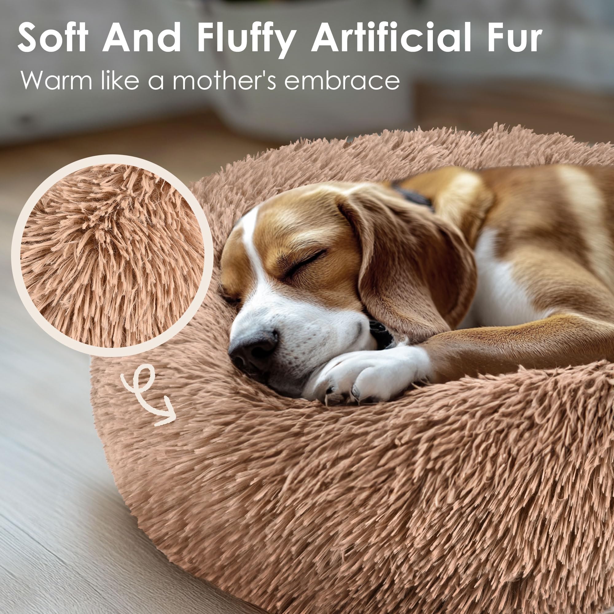 Hoewina Dog & Cat Bed For Indoor Cats, 20In Calming Donut Bed For Puppy And Kitten, Washable Round Fluffy Pet Bed For Small Medi