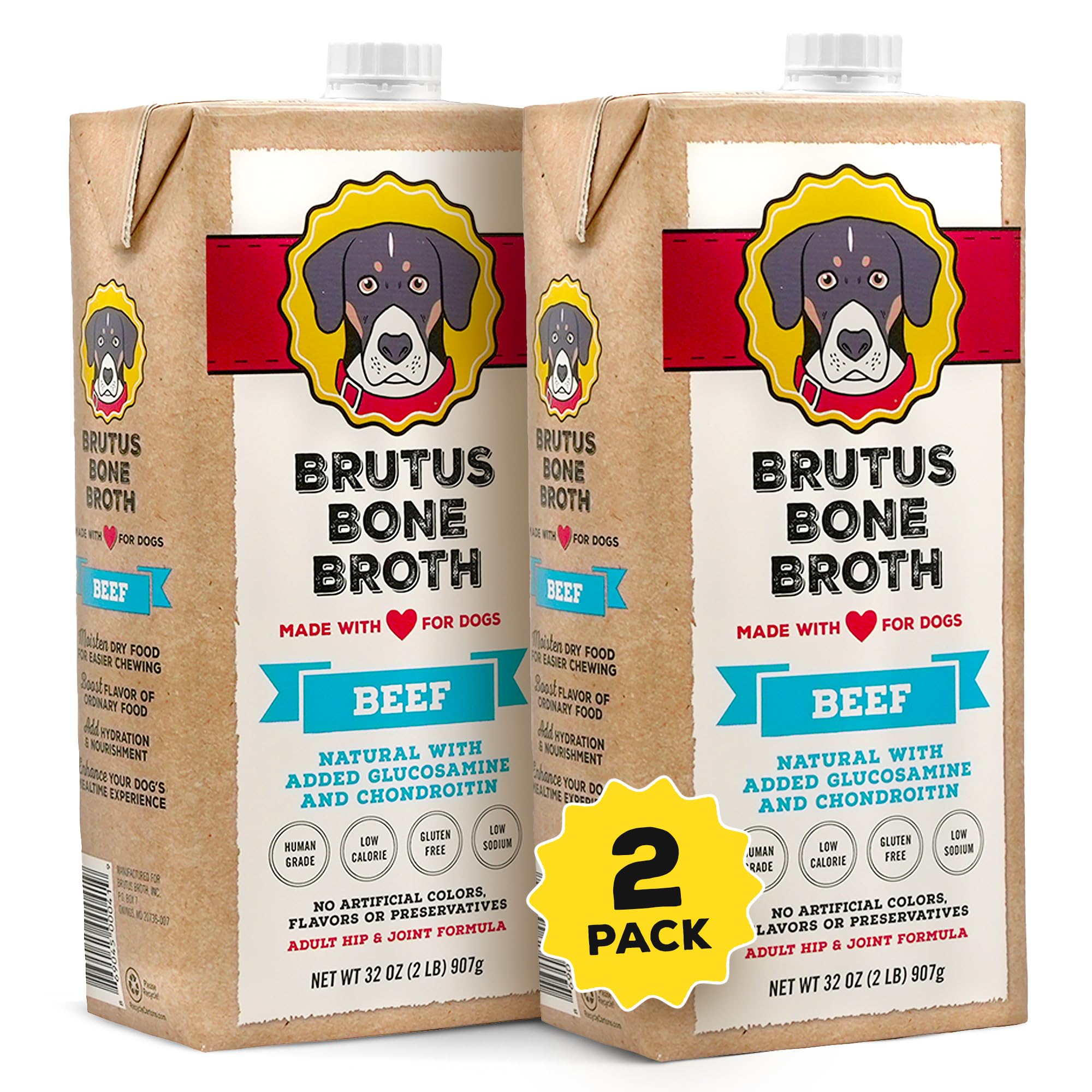 Brutus Beef Bone Broth for Dogs and Cats - All Natural Bone Broth with Chondroitin Glucosamine & Turmeric, Human Grade Food Topp