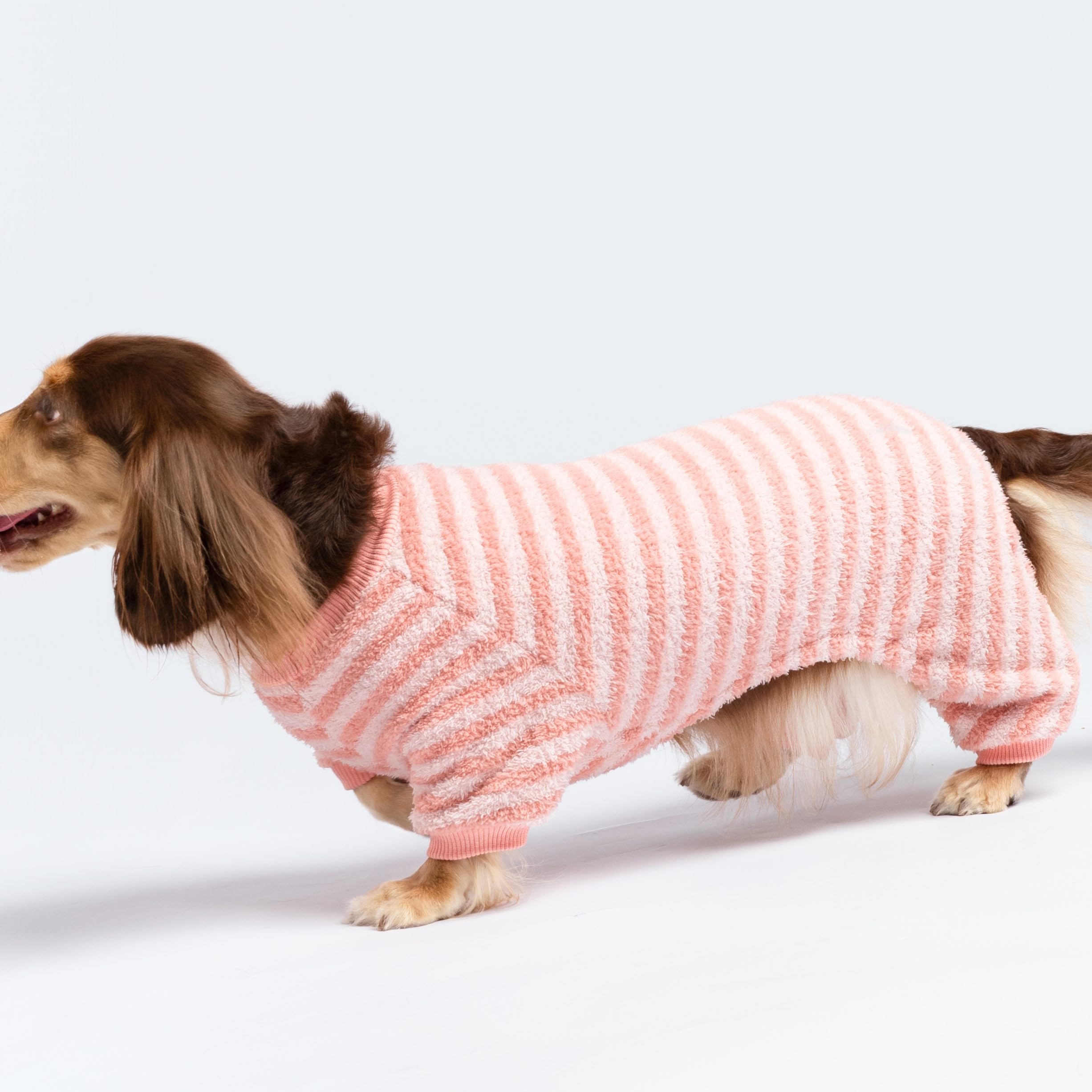 Fitwarm Fuzzy Fleece Stirped Dog Pajamas, Dog Winter Clothes For Small Dogs Girl, Cozy Dog Onesie, Pet Jumpsuit, Doggy Apparel,