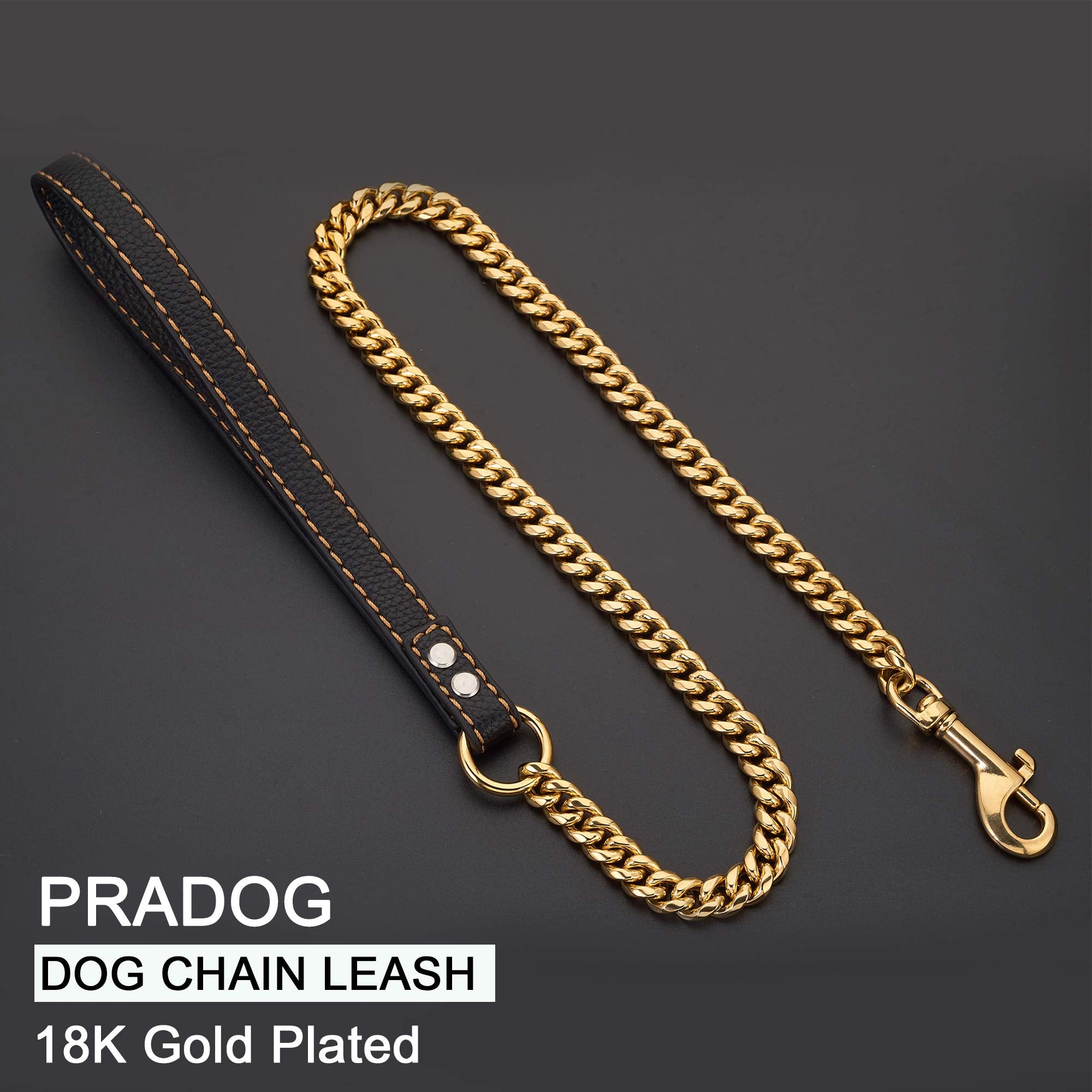Pradog Chain Dog Leash Metal Chew Proof 12Mm Pet Leash Chain With Leather Padded Handle For Large Medium Small Dogs(Total Length Of 3Ft)