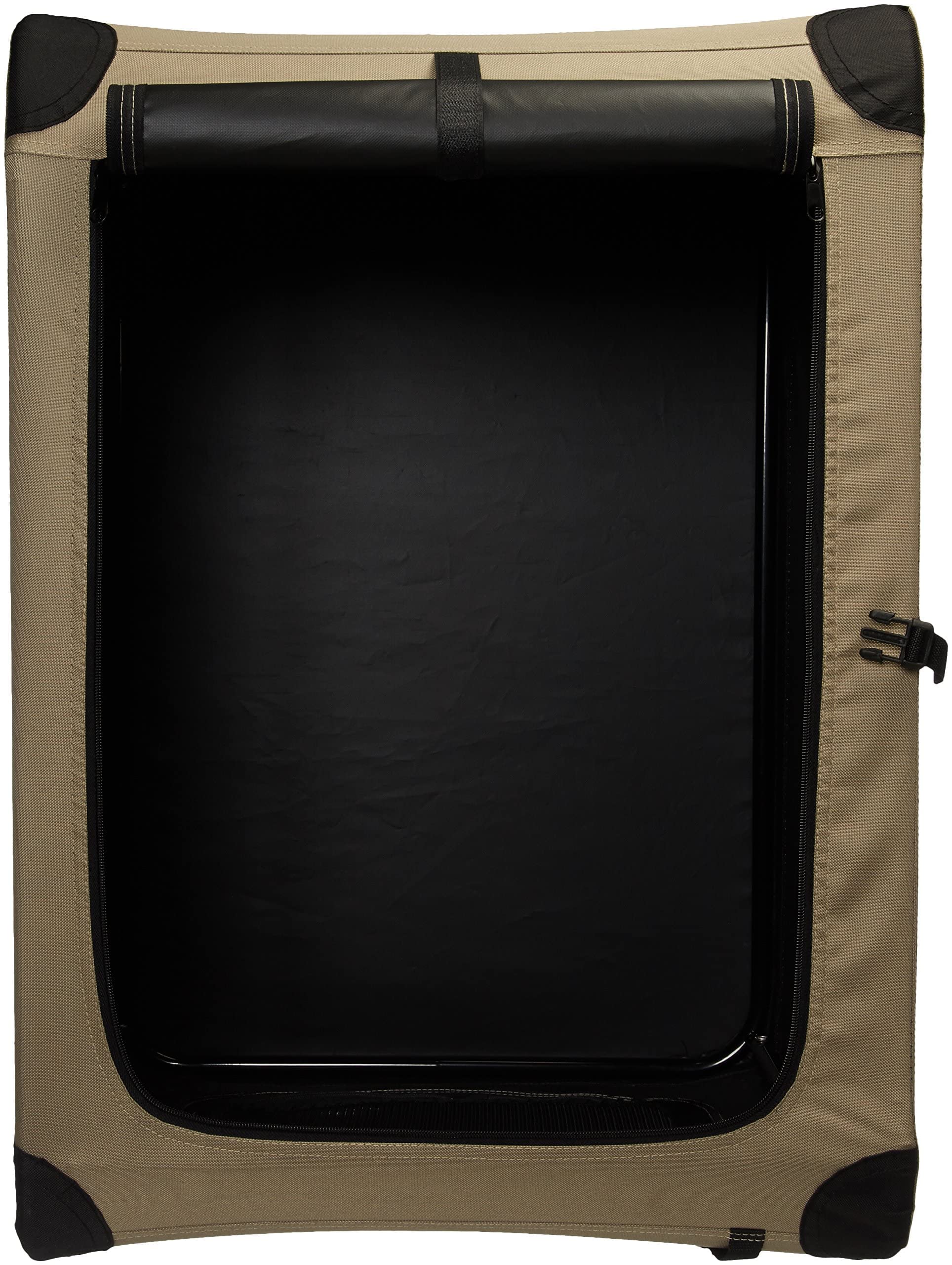 Amazon Basics 2-Door Portable Soft-Sided Folding Soft Dog Travel Crate Kennel, Medium (M 30'' X 21'' X 21''), Tan