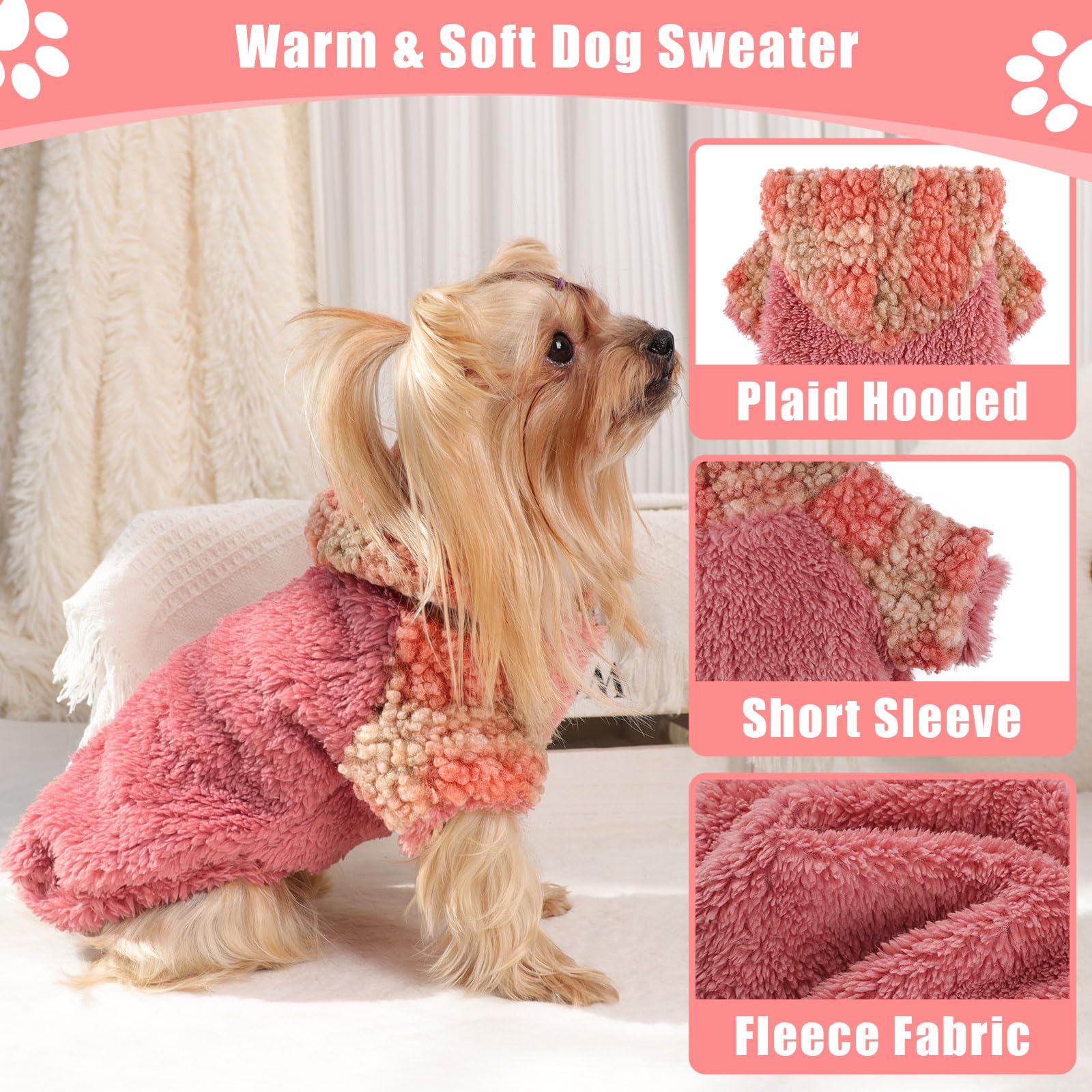 Plaid Dog Hoodie Dog Sweaters For Small Dogs Male Winter Warm Extra Puppy Sweater For Chihuahua Teacup Yorkie Soft Fleece Clothe