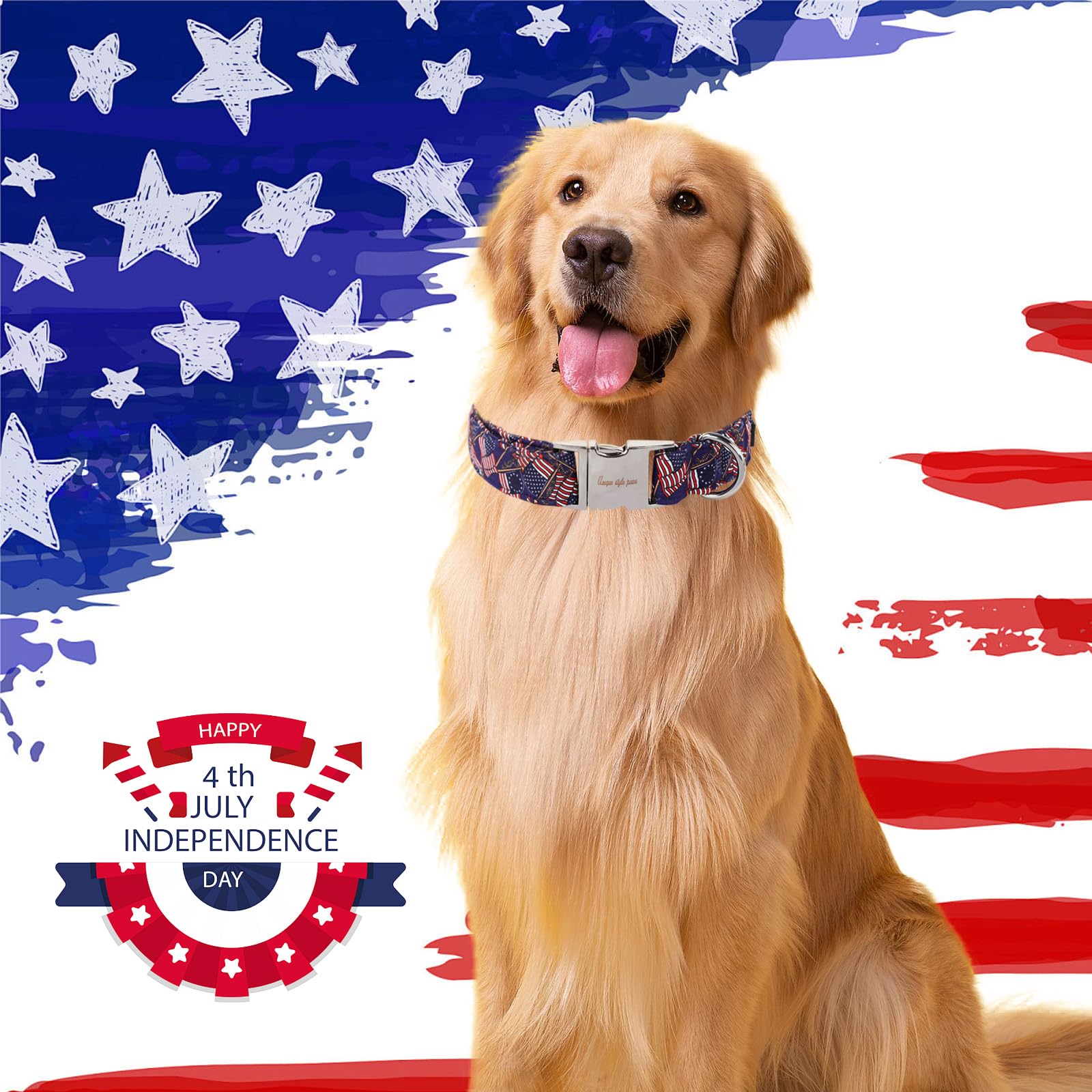 Patriotic Dog Collar, Unique Style Paws 4Th Of July Dog Collar, Blue American Stars Puppy Collar Adjustable Independence Day Col