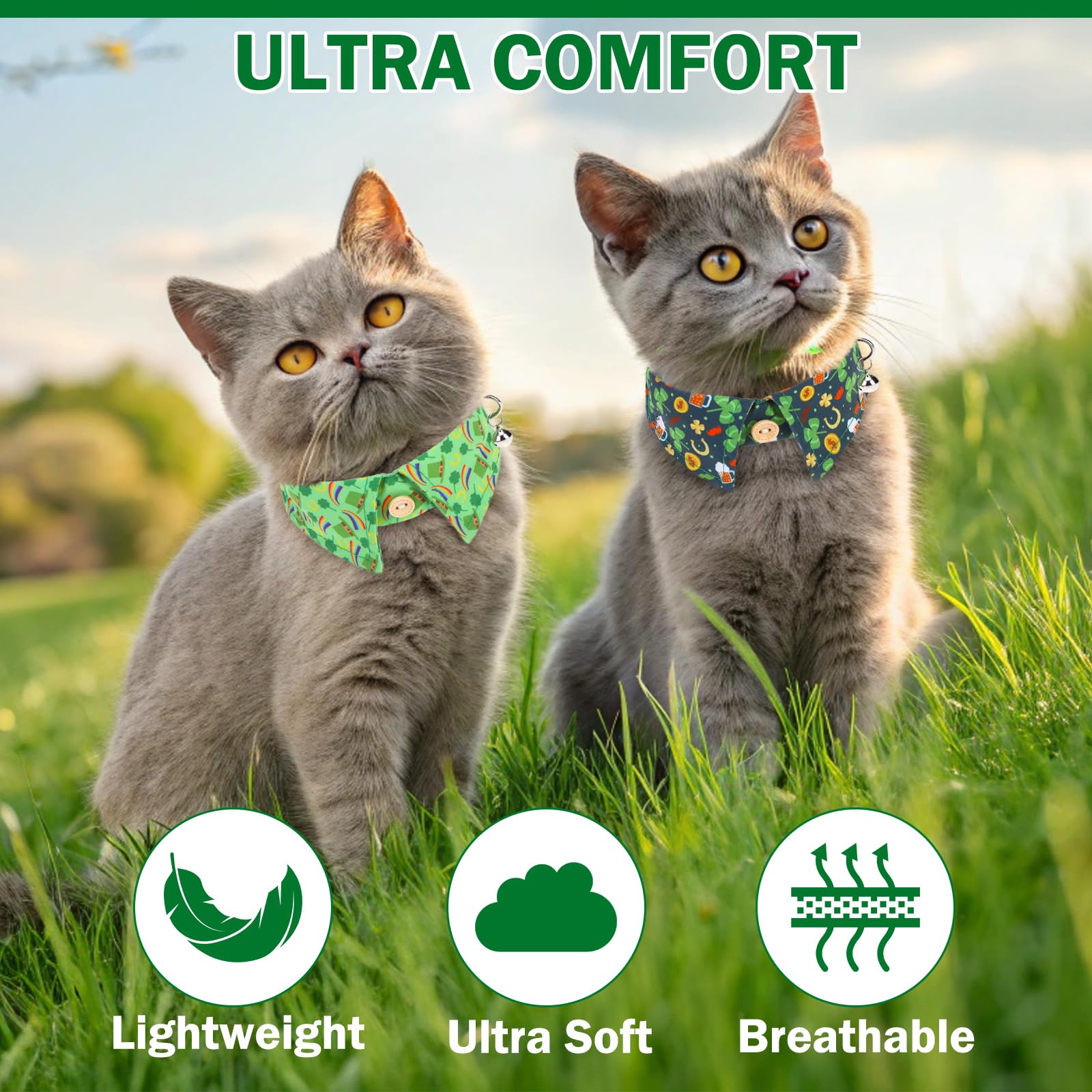 Dillybud St. Patrick'S Cat Collar Breakaway, Irish Clover Cat Collar With Bow, Green Shamrock Spring Cat Collars With Bells