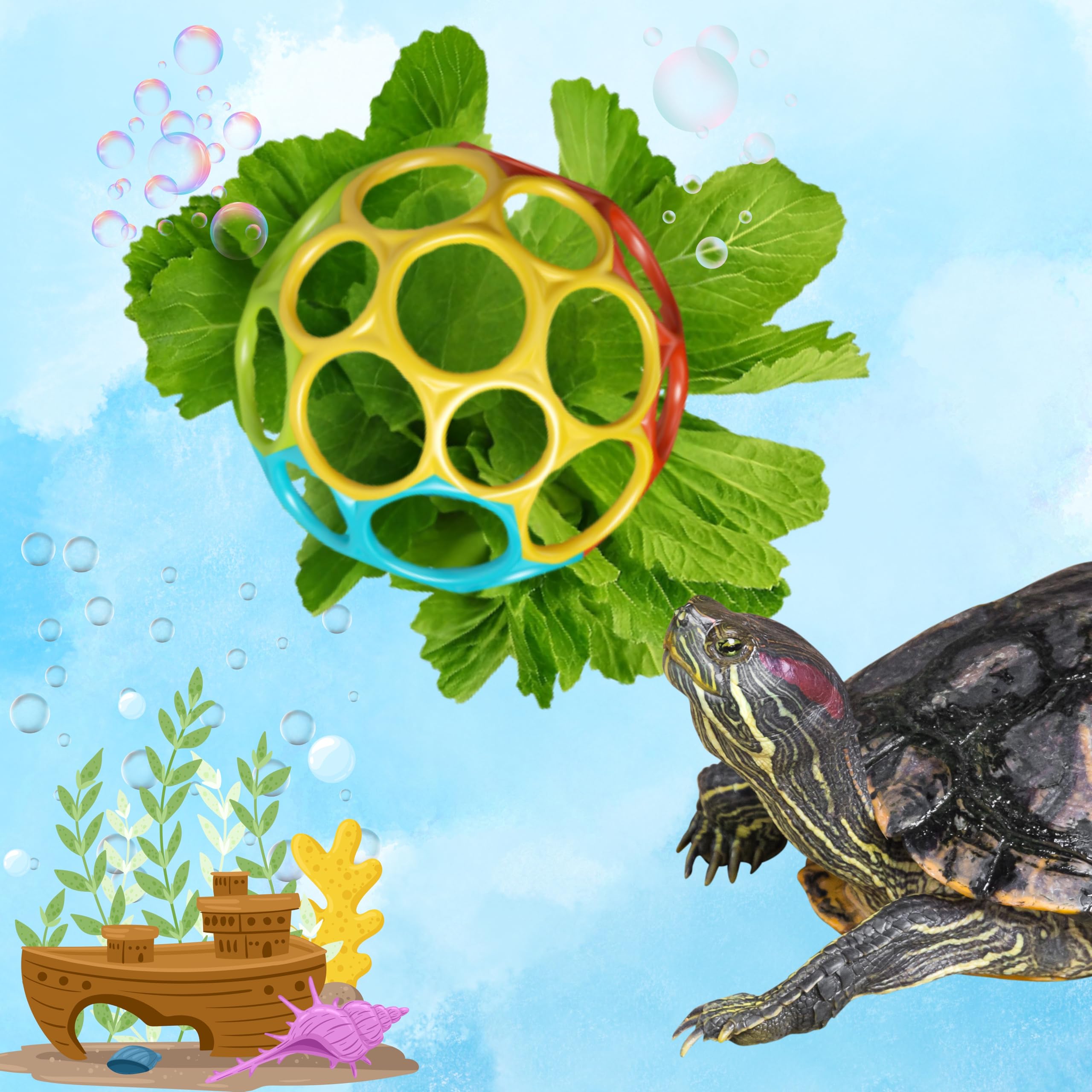 Aquatic Turtle Feeder Treat Ball Toys, Turtle Feeder Ball, Aquatic Tortoise Enrichment Toys, Aquarium Toy for Turtles, Aquarium 