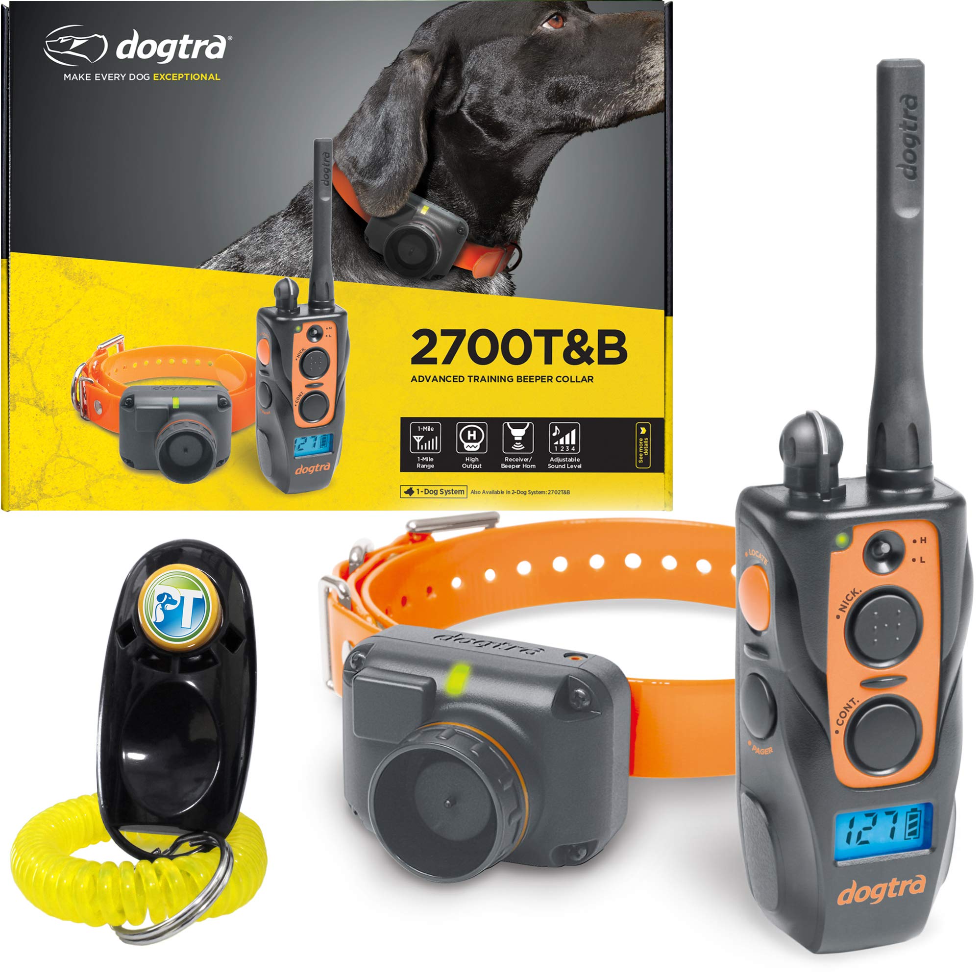 Dogtra 2700 T&B 1-Dog Remote Training And Beeper Collar - 1 Mile Range, Fully Waterproof, Rechargeable, Static, Vibration - Incl