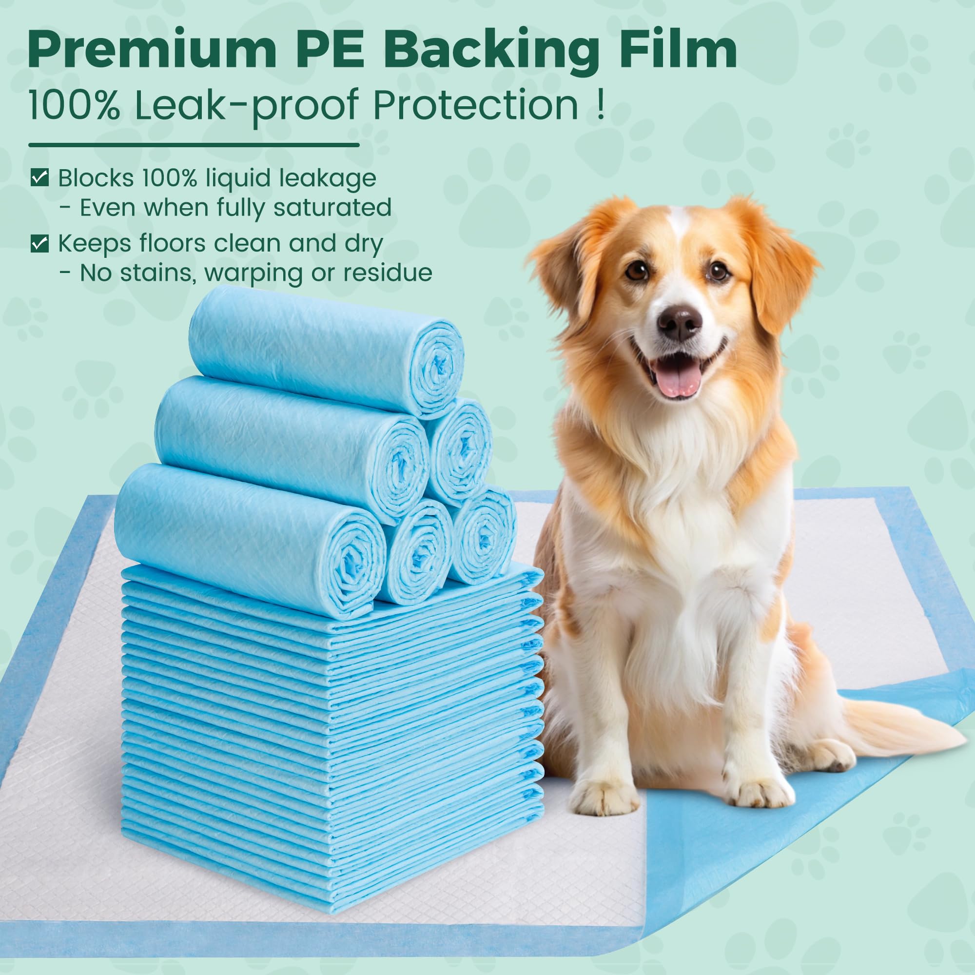 YOPETKI Extra Large Dog Pee Pads - 100 Count, 28"x34", Super Absorbent, Leak-Proof, Quick-Dry, Blue, Wood Pulp & Polyester