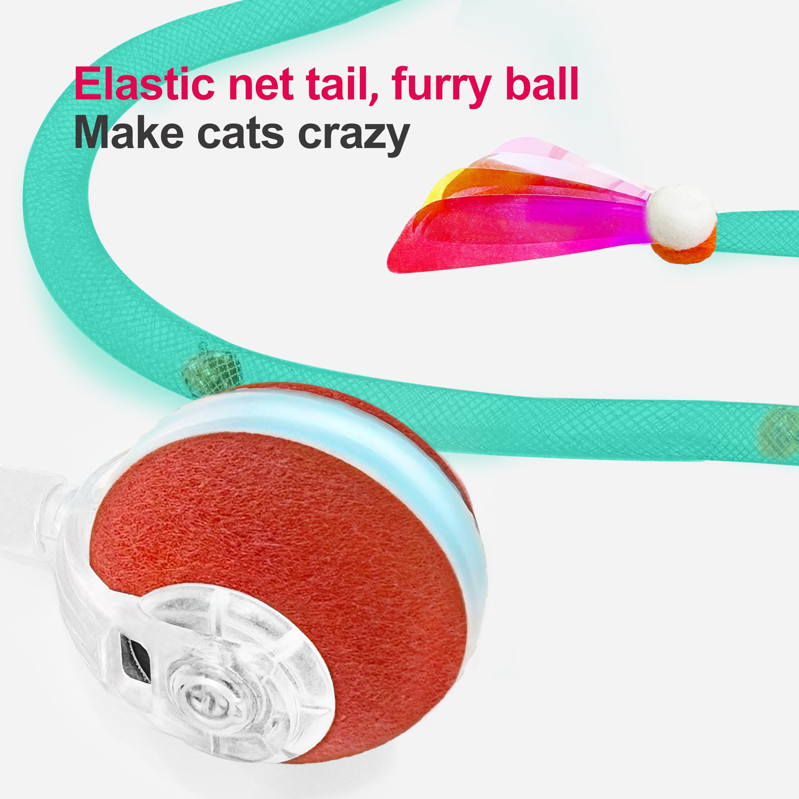 Jkanti Interactive Cat Toys For Indoor Cats,The 3Rd Generation Agile Moving Cat Ball With Elastic Mesh Tail,Automatic Kitten Toy