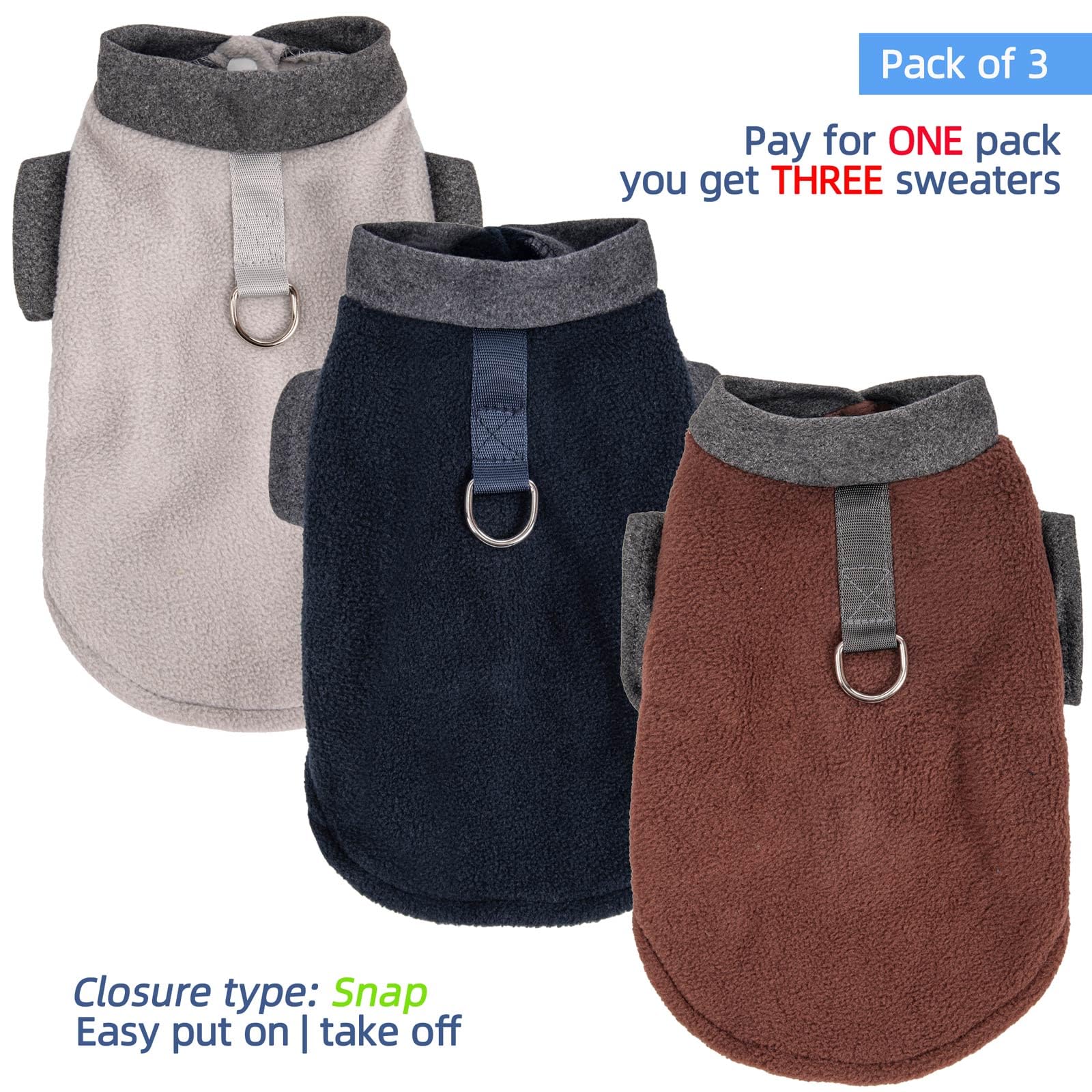Fabricastle Small Dog Sweater, 3-Pack Dog & Cat Clothes, Soft And Warm Pet Jackets Xxs To Xl For Small Dogs Boy & Kittens, Winte