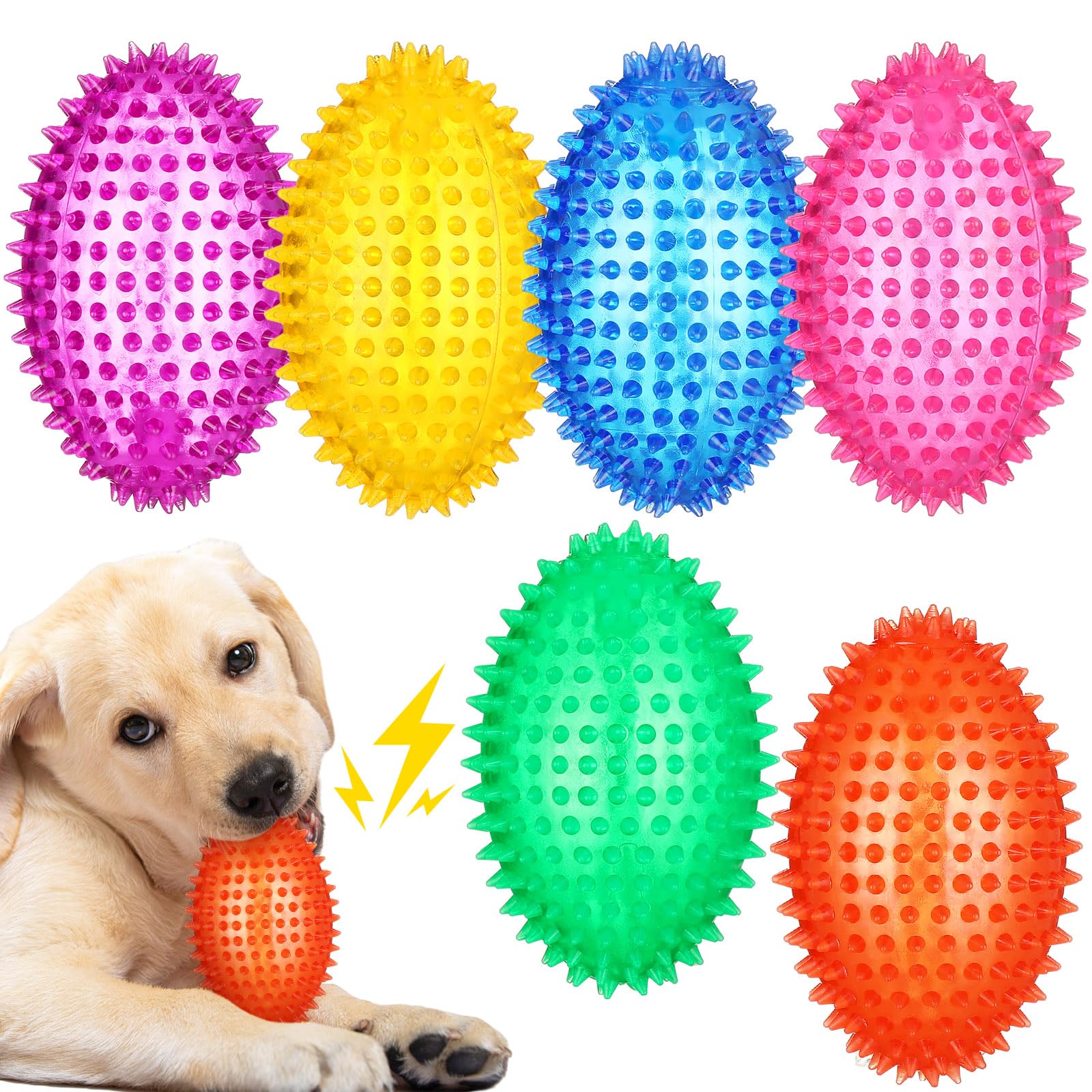 Gemscream 6 Pcs 4.5 Spiky Squeaker Football Dog Toy for Medium Large Dogs Toys Heavy Duty Rubber Chew Toys for Aggressive Chew