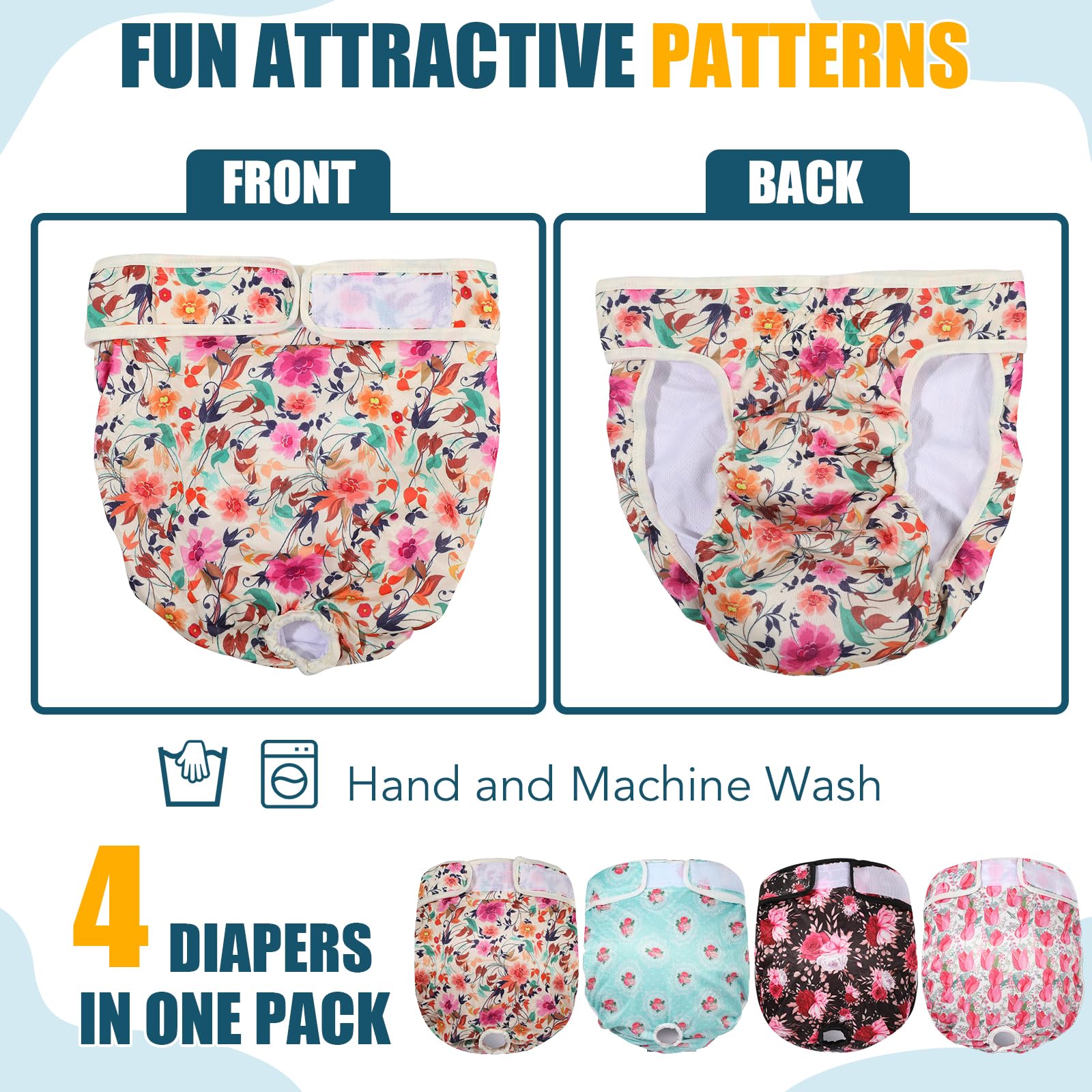 Xpcare Dog Diaper Female (4 Pack) - Washable Reusable Durable Dog Diapers - Highly Absorbent Female Dog Diapers - Dog Aiaper For