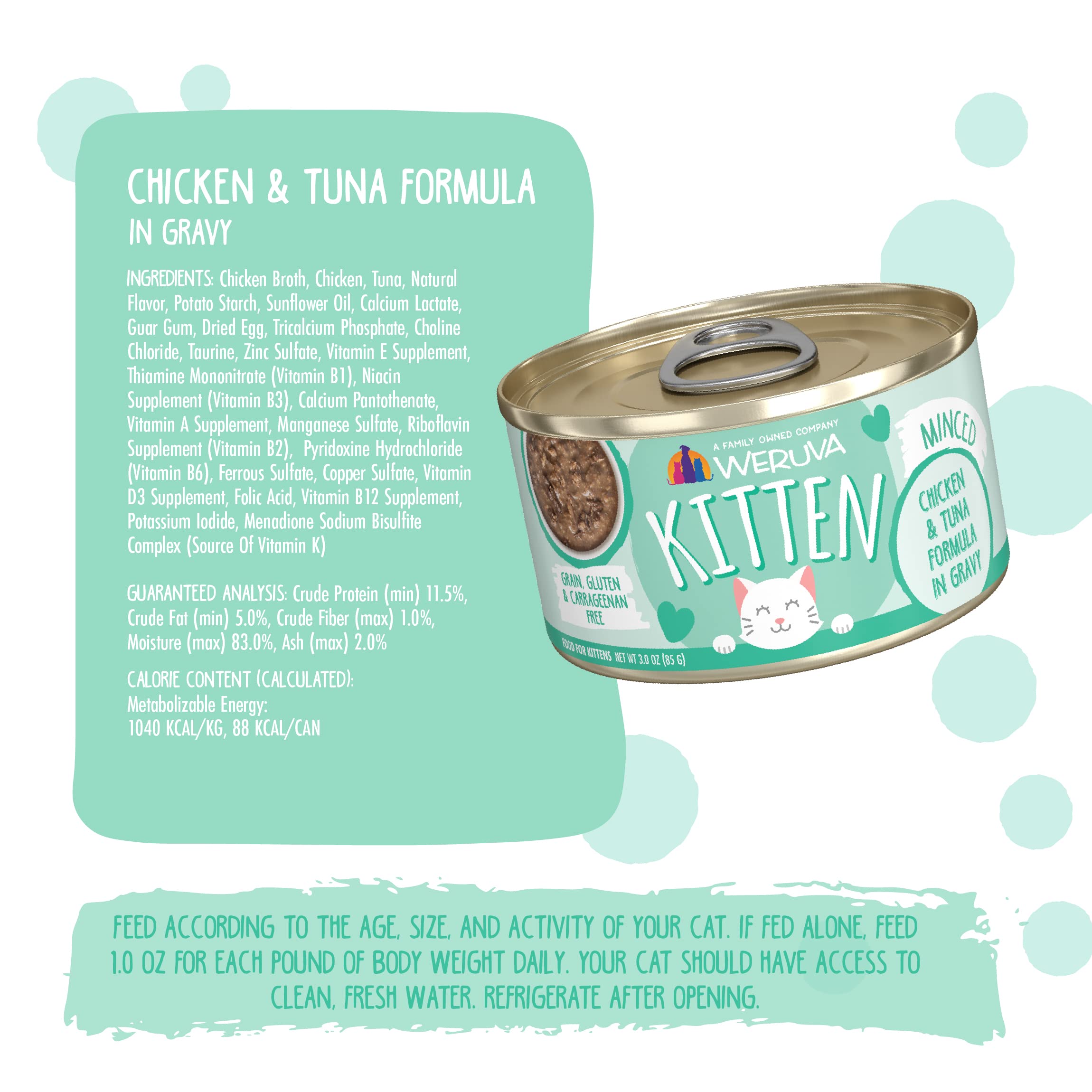 Weruva Kitten, Chicken & Tuna Formula in Gravy, 3oz Can (Pack of 12)