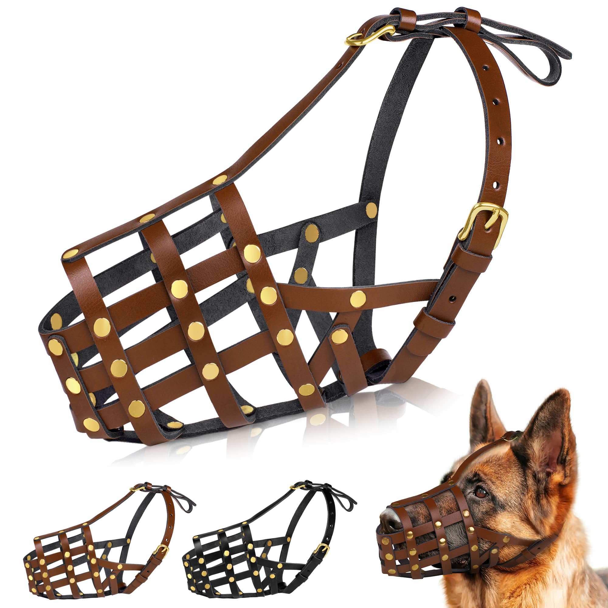 Oopsdoggy German Shepherd Dog Muzzle For Large Dogs - Leather Breathable Secure Basket Muzzle For Large Breeds Prevents Biting N