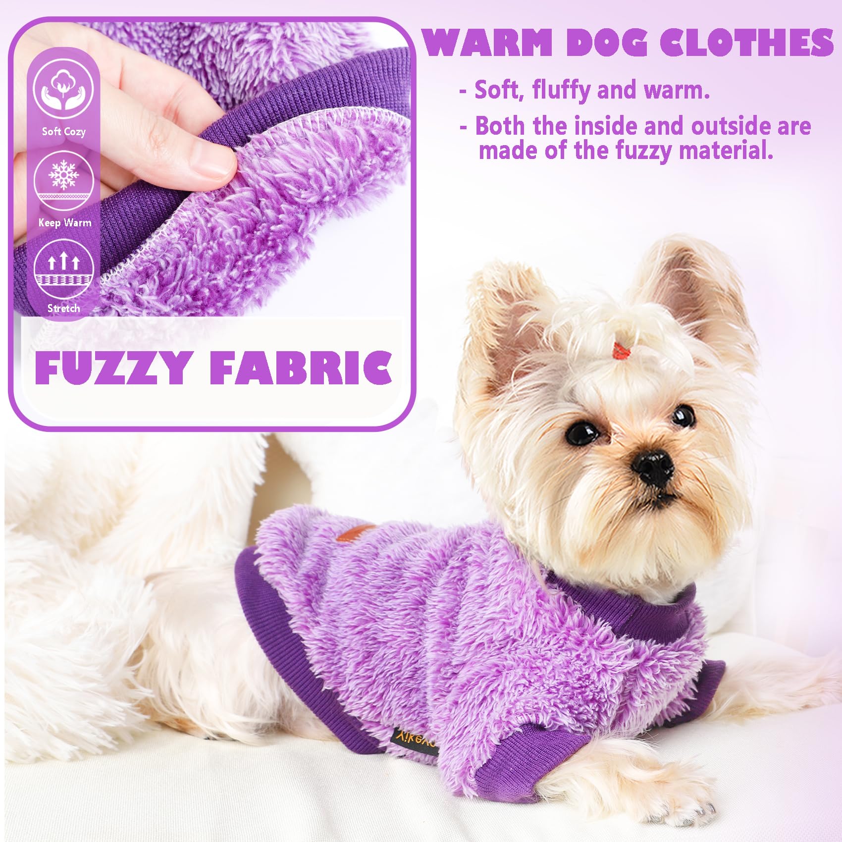 Fluffy Dog Sweater Winter Puppy Clothes For Small Dogs Girl Boy Chihuahua Yorkies Bulldog Pet Outfits Female Male Outfits Clothing Apparel,Medium,Purple