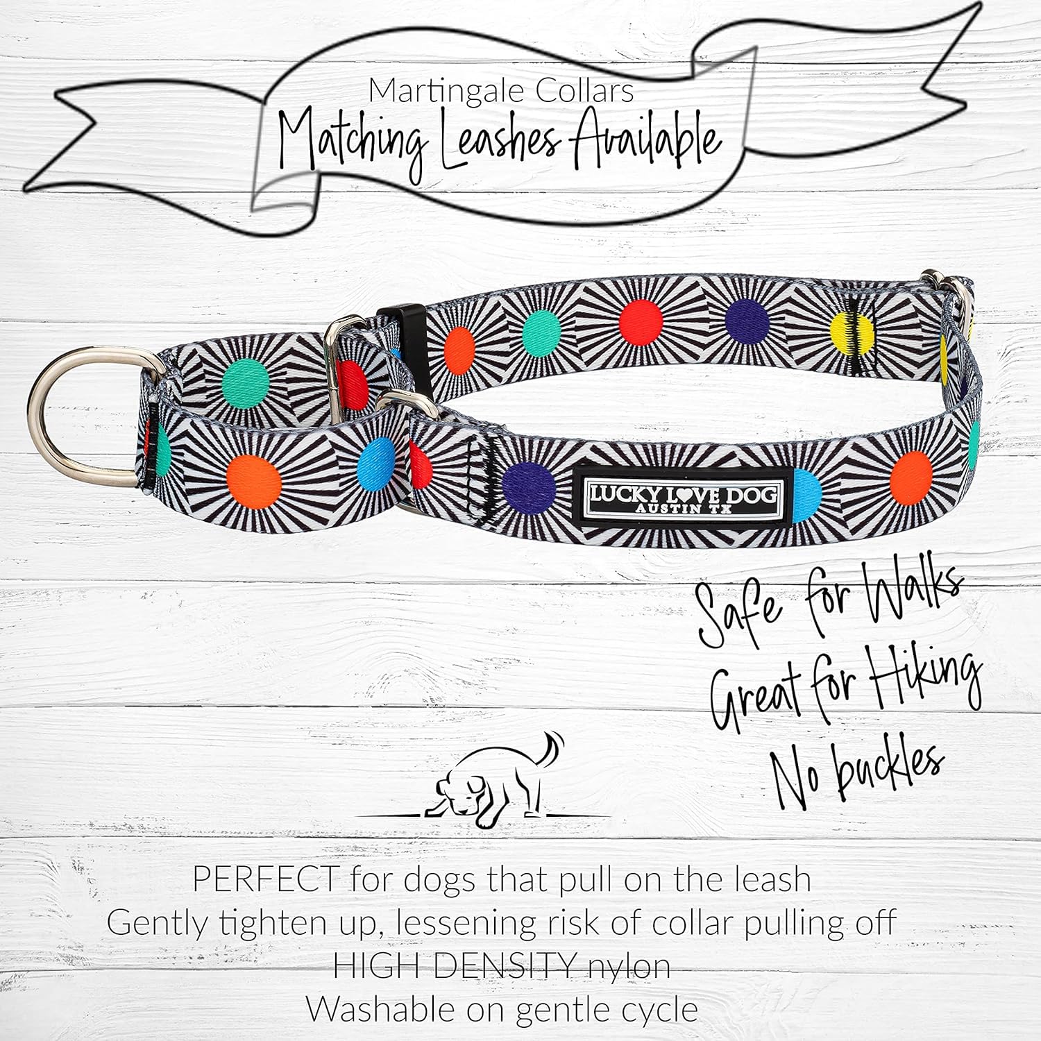 Lucky Love Dog, Adjustable Fun Style Martingale Collar For Dogs, Comfy & Bright Color, Premium No Slip Dog Collar - (Large, Soco