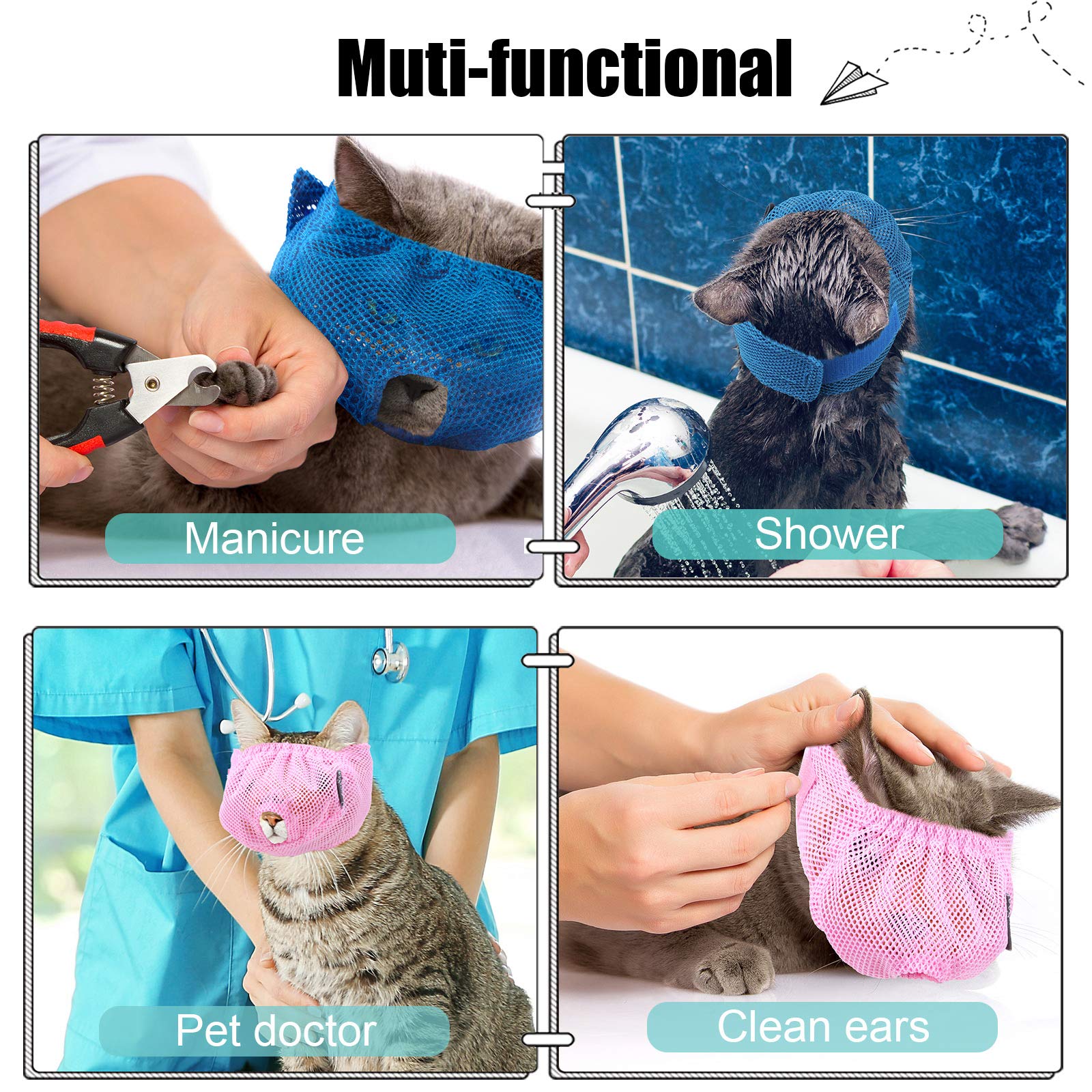 Weewooday 3 Pieces Cat Muzzles Breathable Mesh Muzzles Cat Grooming Restraint Bags With Muzzle Anti Bite Anti Meow To Prevent Fr