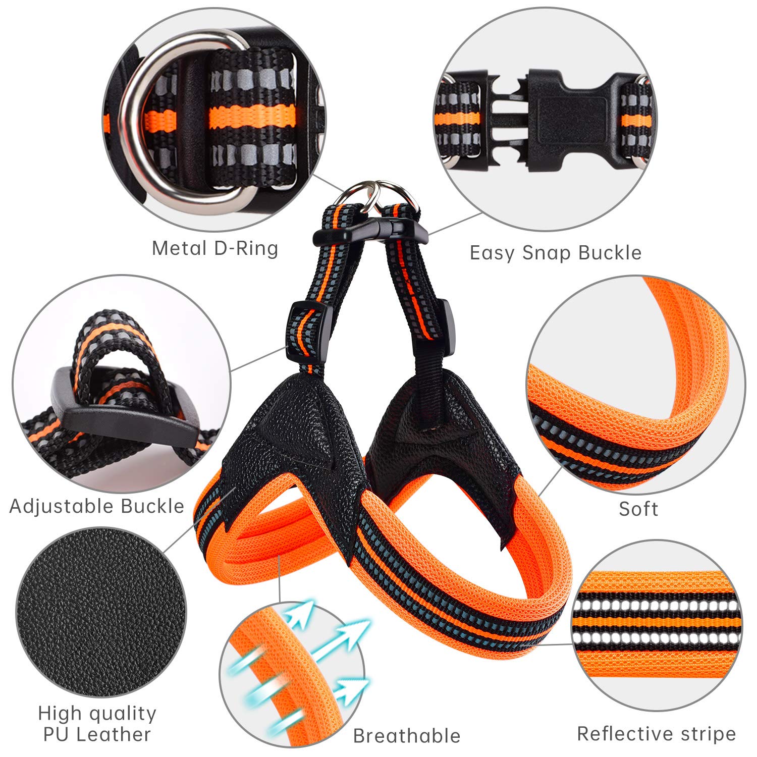 Dog Harness No Pull Ultra Soft Breathable Padded Pet Harness 2 Adjustable Botton, 3M Reflective Pet Harness For Dogs Easy Control For Small Medium Large Dogs (M, Bright Orange)