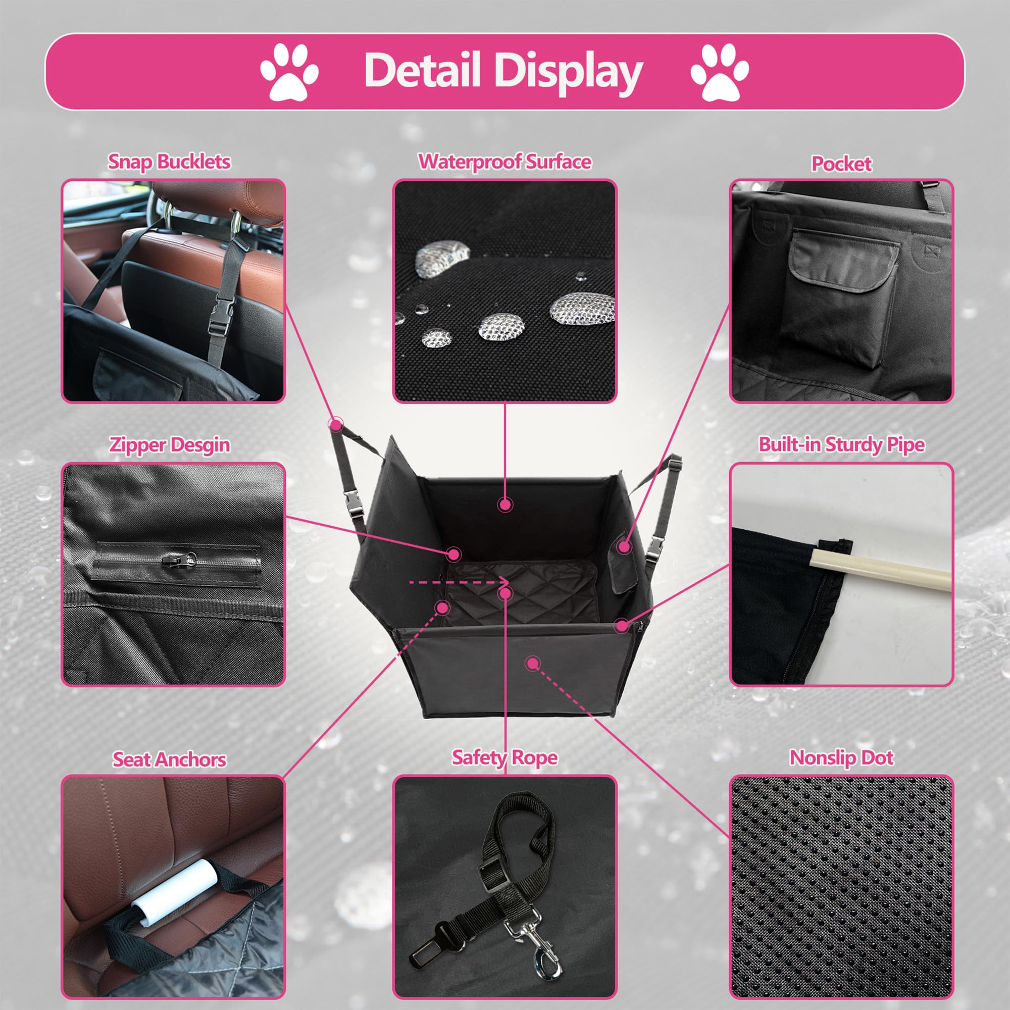 Winbate Dog Car Seat Medium Size Dogs For Car, Scratchproof Waterproof Sturdy Rear Dog Booster Seat Large Dog, Dog Hammock With Dog Leash Pockets For Suvs, Cars And Trucks Travel,19' X 23'X 19'