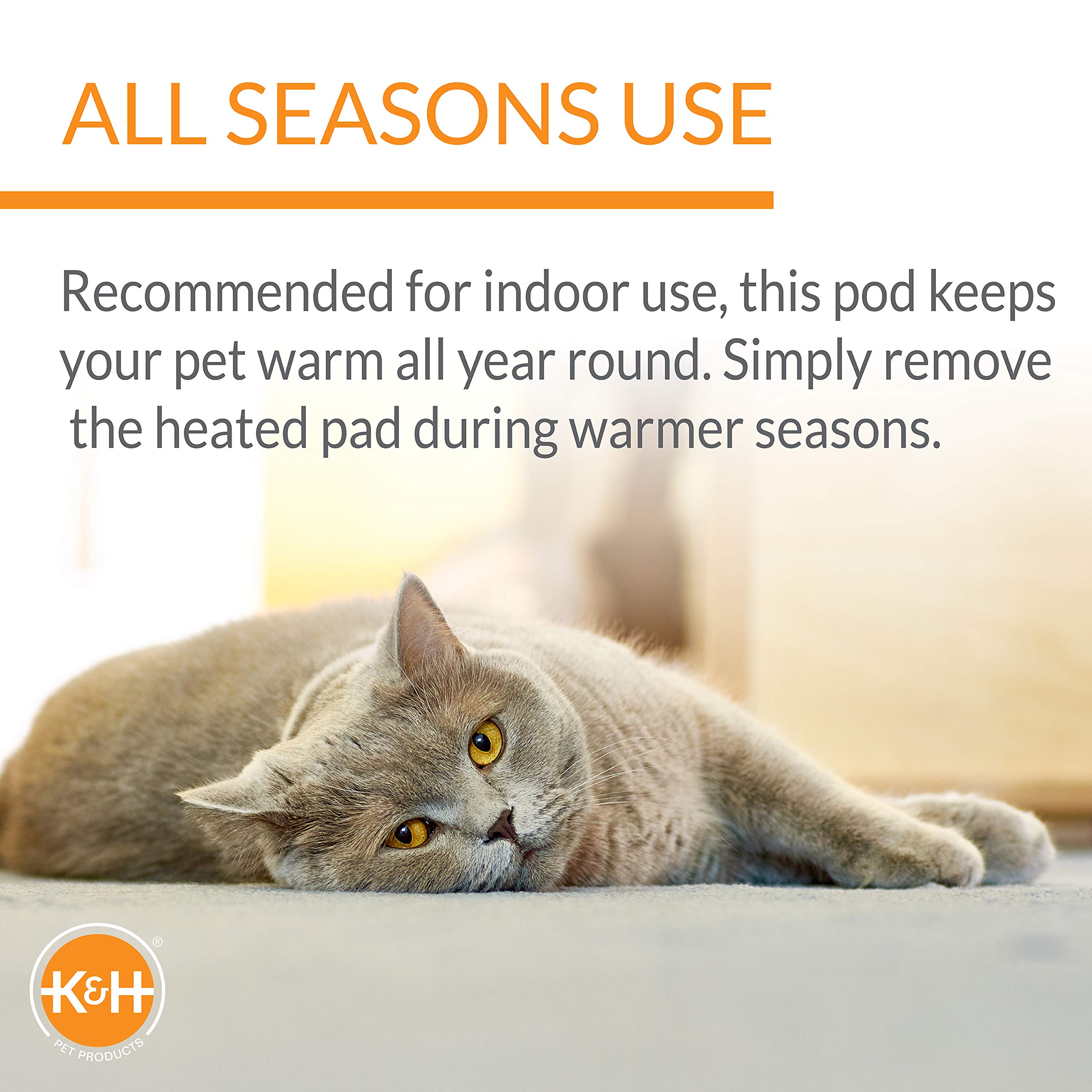 K&H Pet Products Thermo-Kitty Mod Dream Pod Heated Cat Bed For Large Cats, Indoor Heated Cat Cave, Thermal Cat Mat Hideaway For