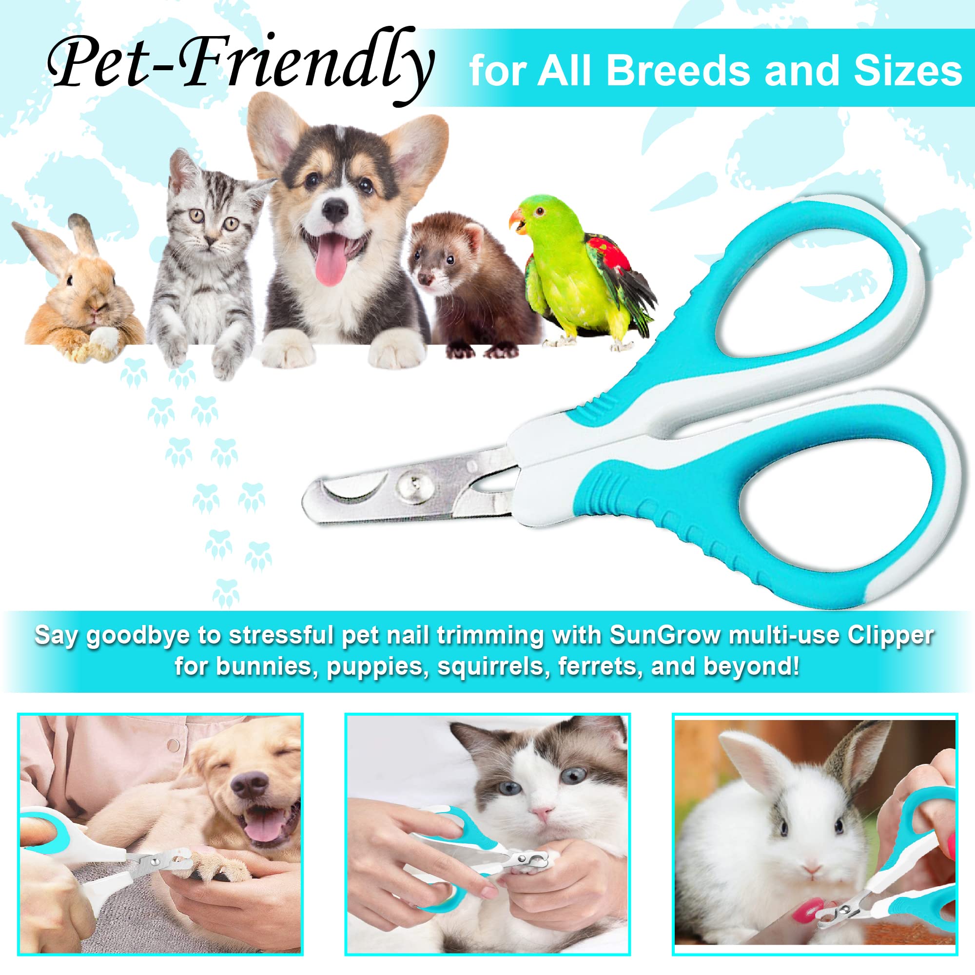 Sungrow Dog Nail Trimmer For Small And Medium Dogs, Cat Nail Claw Clipper, Non-Slip Handle, Professional Paw Grooming And Nail C