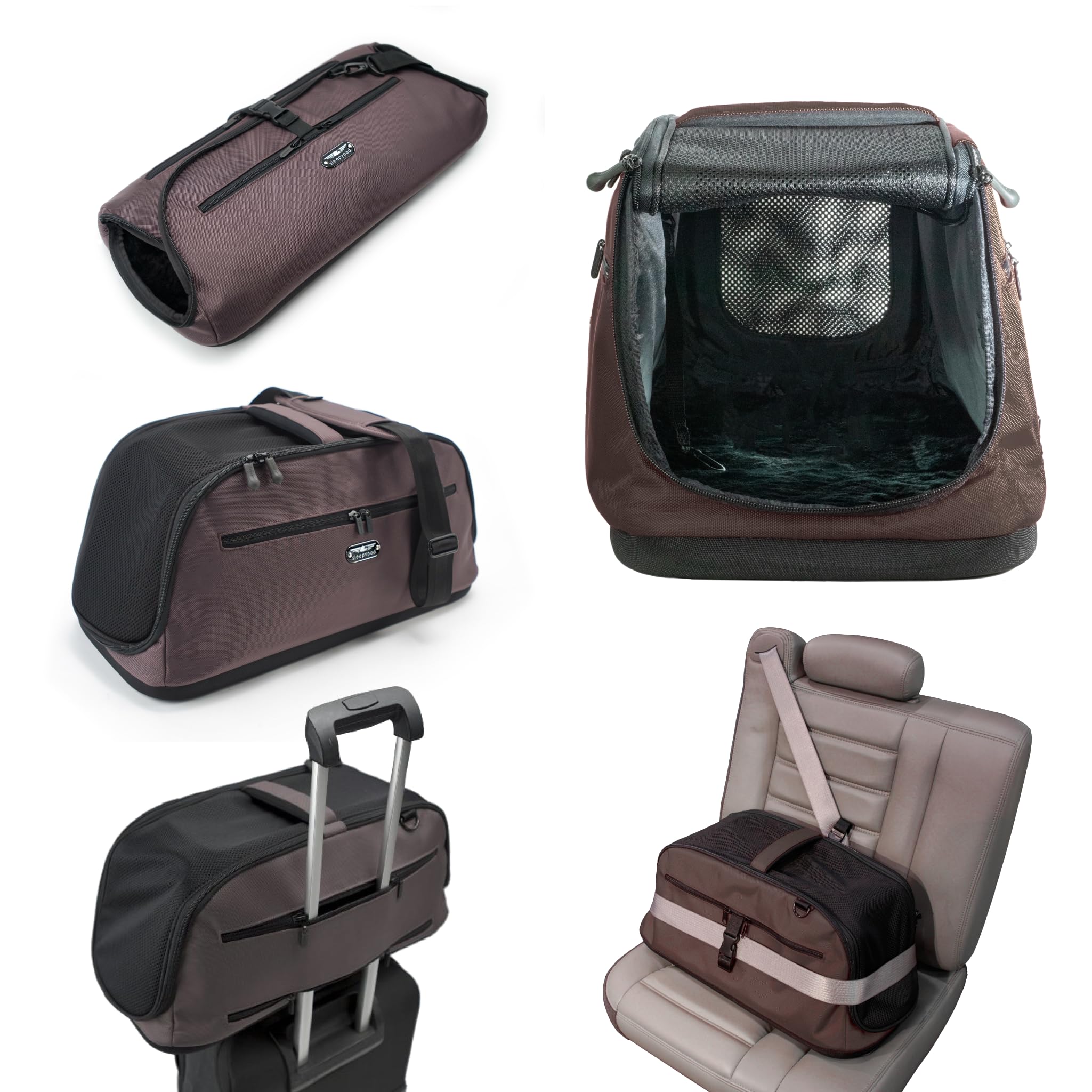 Sleepypod Air - Airline Approved Pet Carrier And Crash-Tested Car Seat For Cats And Dogs Up To 18 Lbs (Dark Chocolate)