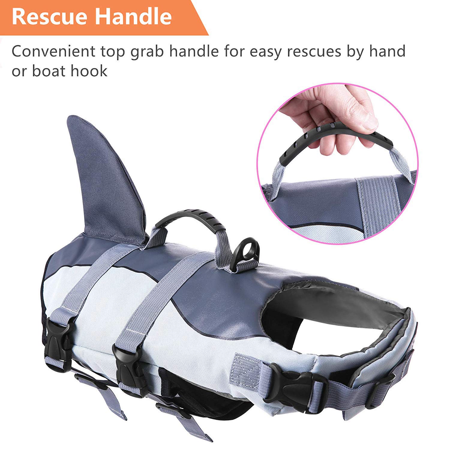 Asenku Dog Life Jacket Pet Life Safety Vest For Swimming Boating, Dog Shark Life Jackets Dog Lifesavers Swimsuits For Pool, Dog Water Floatation Vest For Small Medium Large Dogs, Gray, Medium
