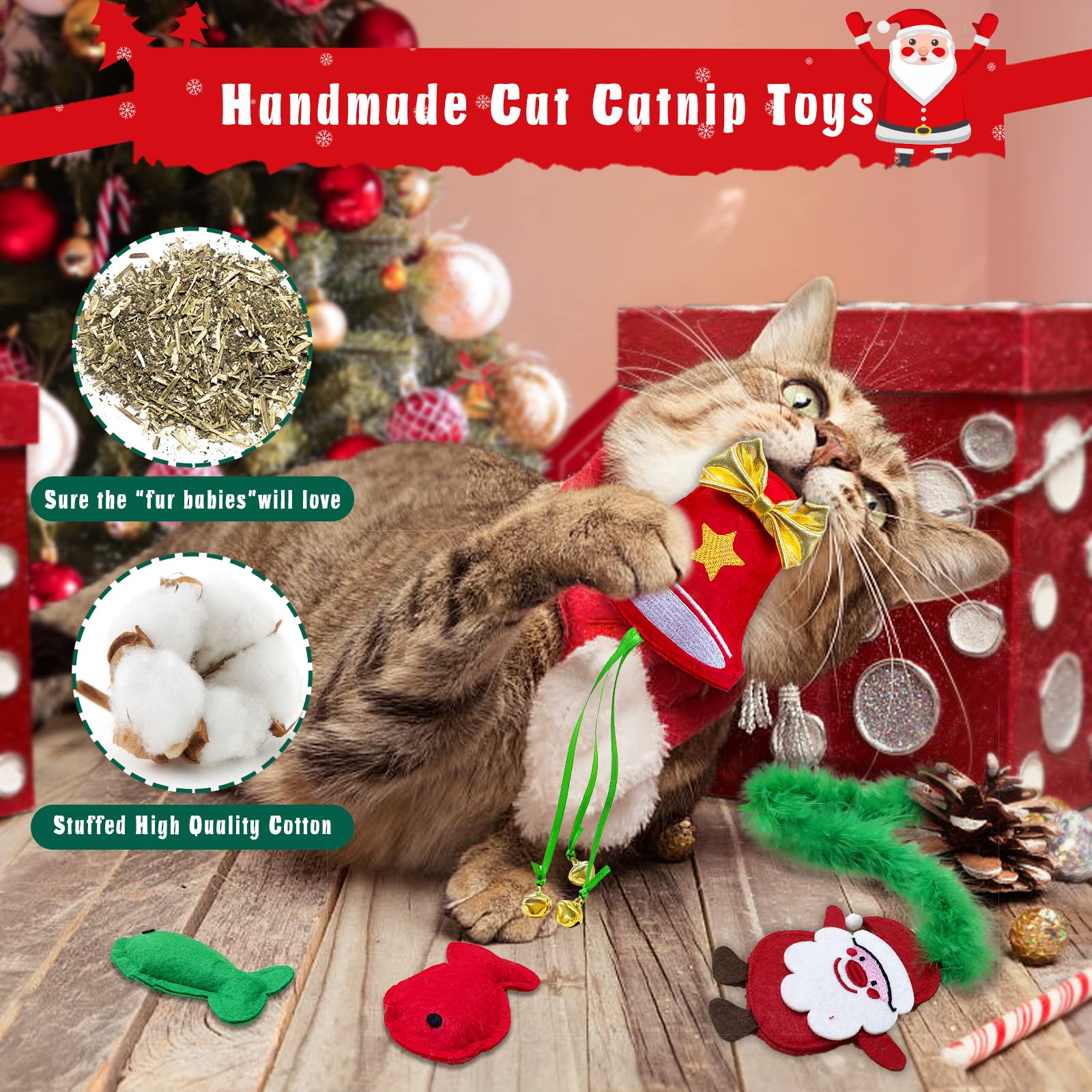 Lepawit Cat Christmas Stocking, 10 Pack Christmas Cat Toys For Indoor Cats, Includes Catnip Toys, Balls And Feather Toys, Great