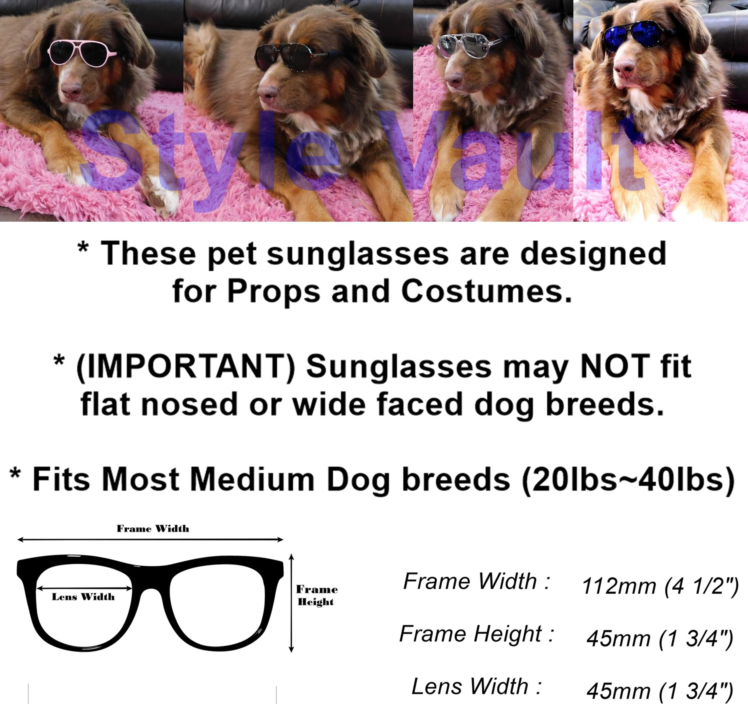 G010 Dog Pet Costume Prop Aviator Sunglasses Medium Breeds 20-40 Lbs (2-Pack Black-Rainbow Mr + Clear-Rainbow Mirror)