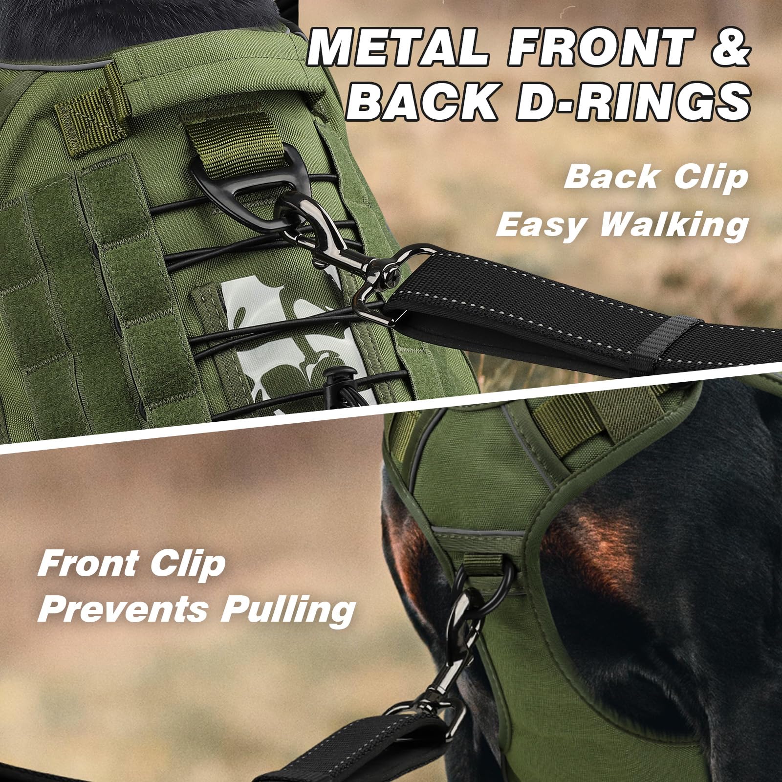 Wingoin Green Harness With Handle Tactical Dog Harness For Large Dogs No Pull Adjustable Reflective K9 Military Dog Vest Harnesses With Easy Control Handle And Hook & Loop Pa(Xl)
