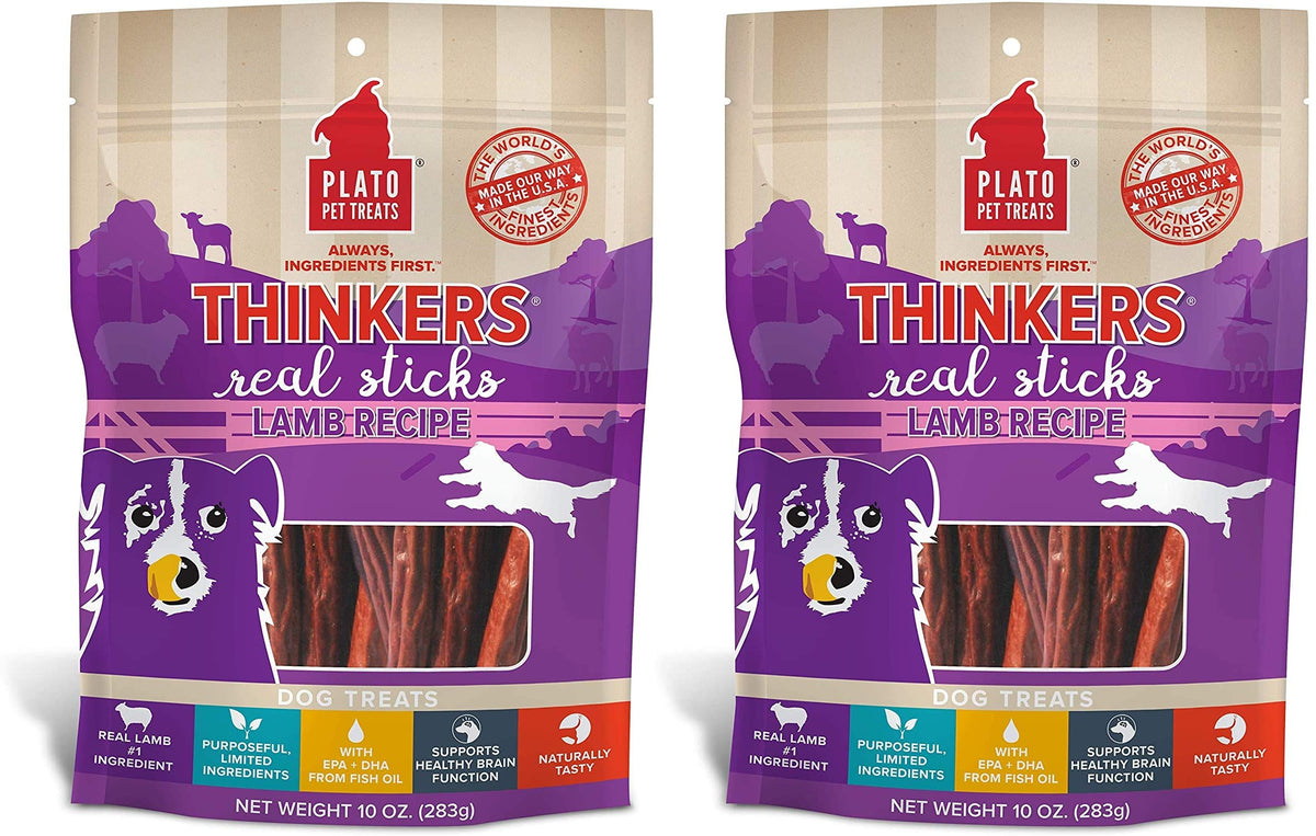 Plato 2 Pack Of Lamb Thinkers Real Meat Sticks Dog Treats, 10 Ounces Each, Limited Ingredient, No Wheat