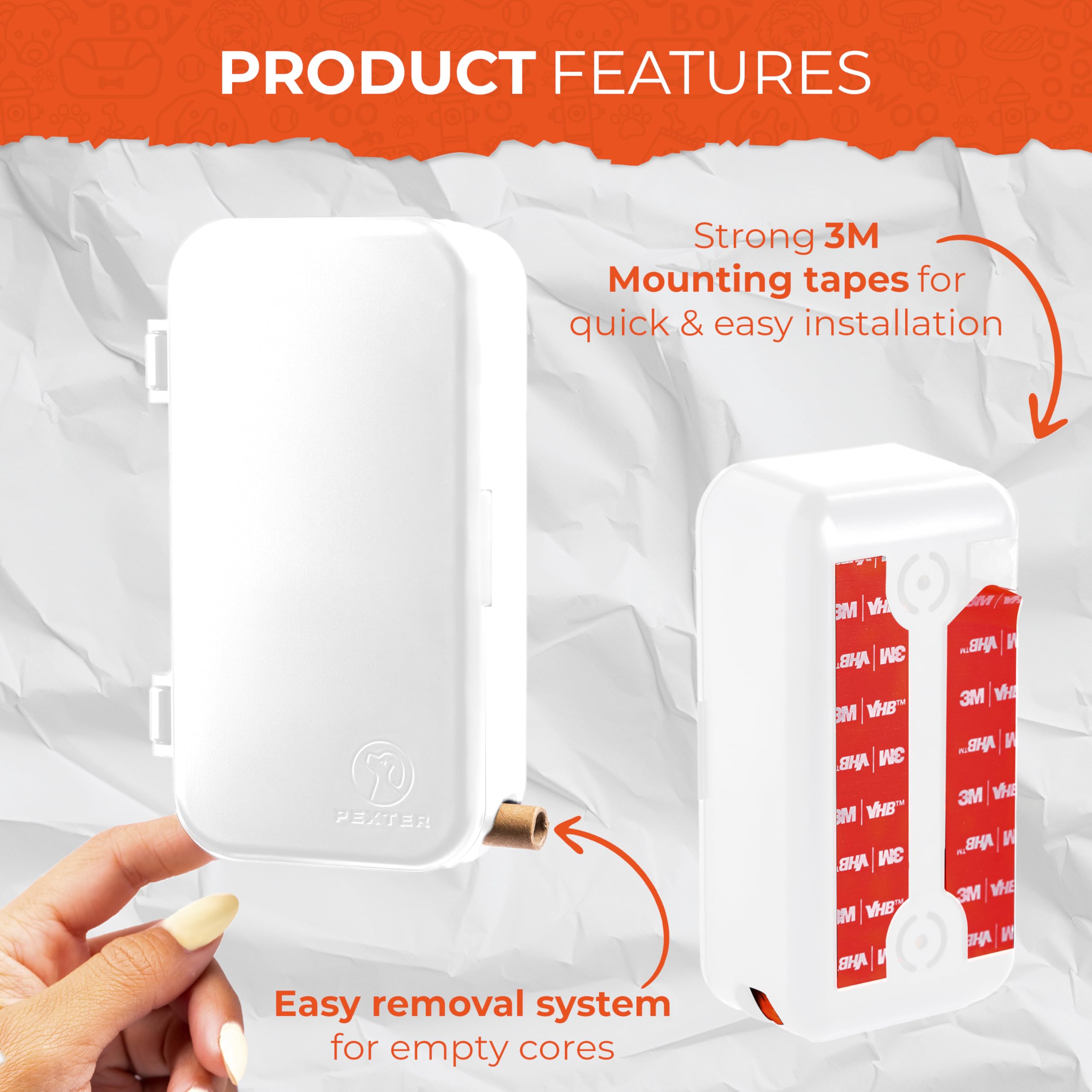 Pexter Dog Poop Bag Dispenser - Outdoor or Indoor Pet Waste Bag Dispenser Station - Stick-On or Screw-On Wall Mount - Poop Bags