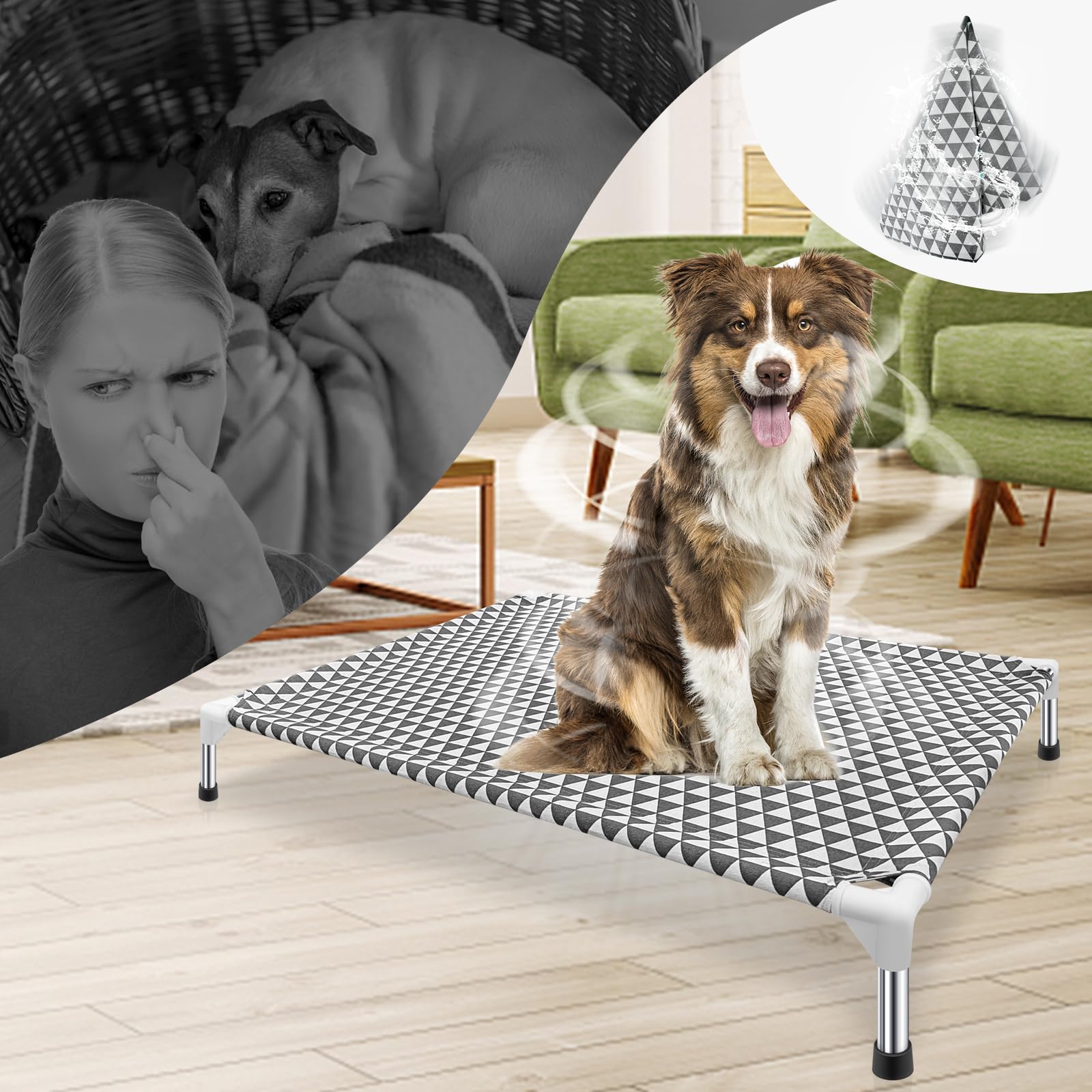 Elevated Outdoor Dog Bed, Large Size, Cotton Material, Non-Slip Feet, Fits Up To 100Lbs