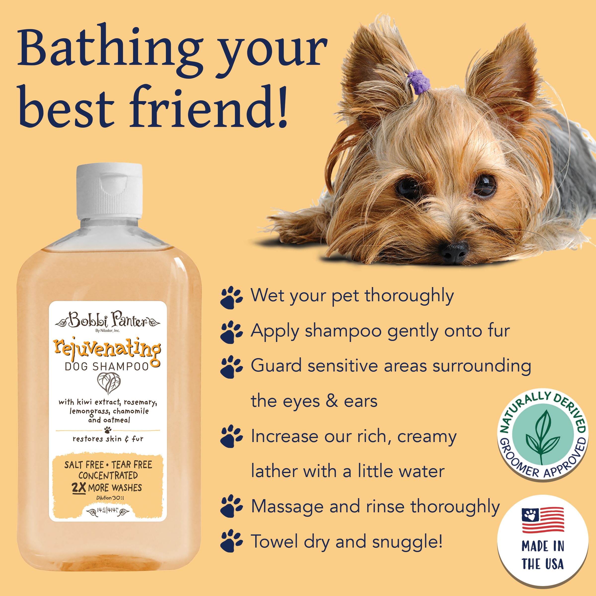 Bobbi Panter Rejuvenating Dog Shampoo, Restores & Revitalizes Skin & Fur, Orange Citrus Scent - 30:1 Concentrated Formula, Made