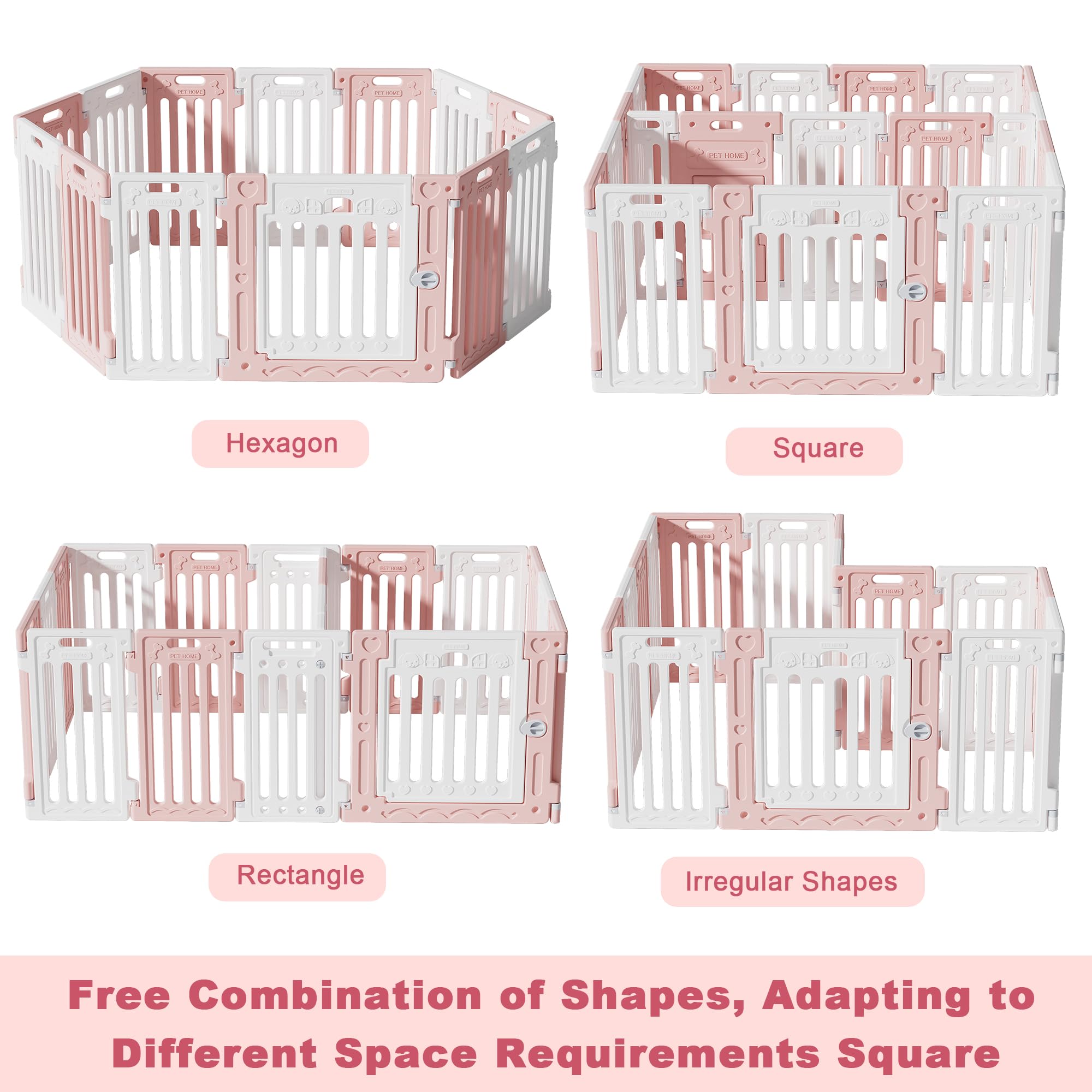 Aoole 2 Room Dog Playpen With Door,Diy Shape Combination Puppy Pen,16-Panel+2 Link Piece+Large Door+Small Door,25.5'' H Dog Fenc