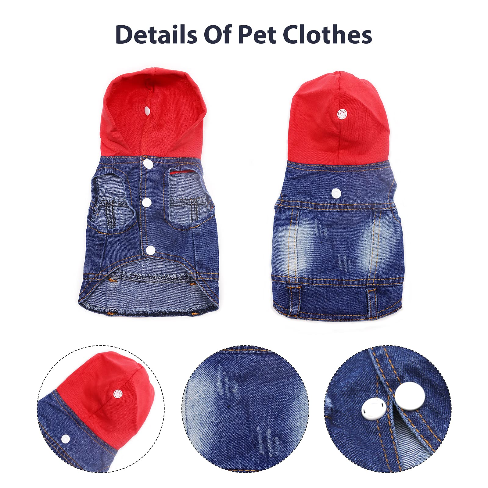 Sild Pet Clothes Dog Jeans Jacket Cool Blue Denim Coat Small Medium Dogs Lapel Vests Classic Hoodies Puppy Blue Vintage Washed Clothes (Red,Xl)