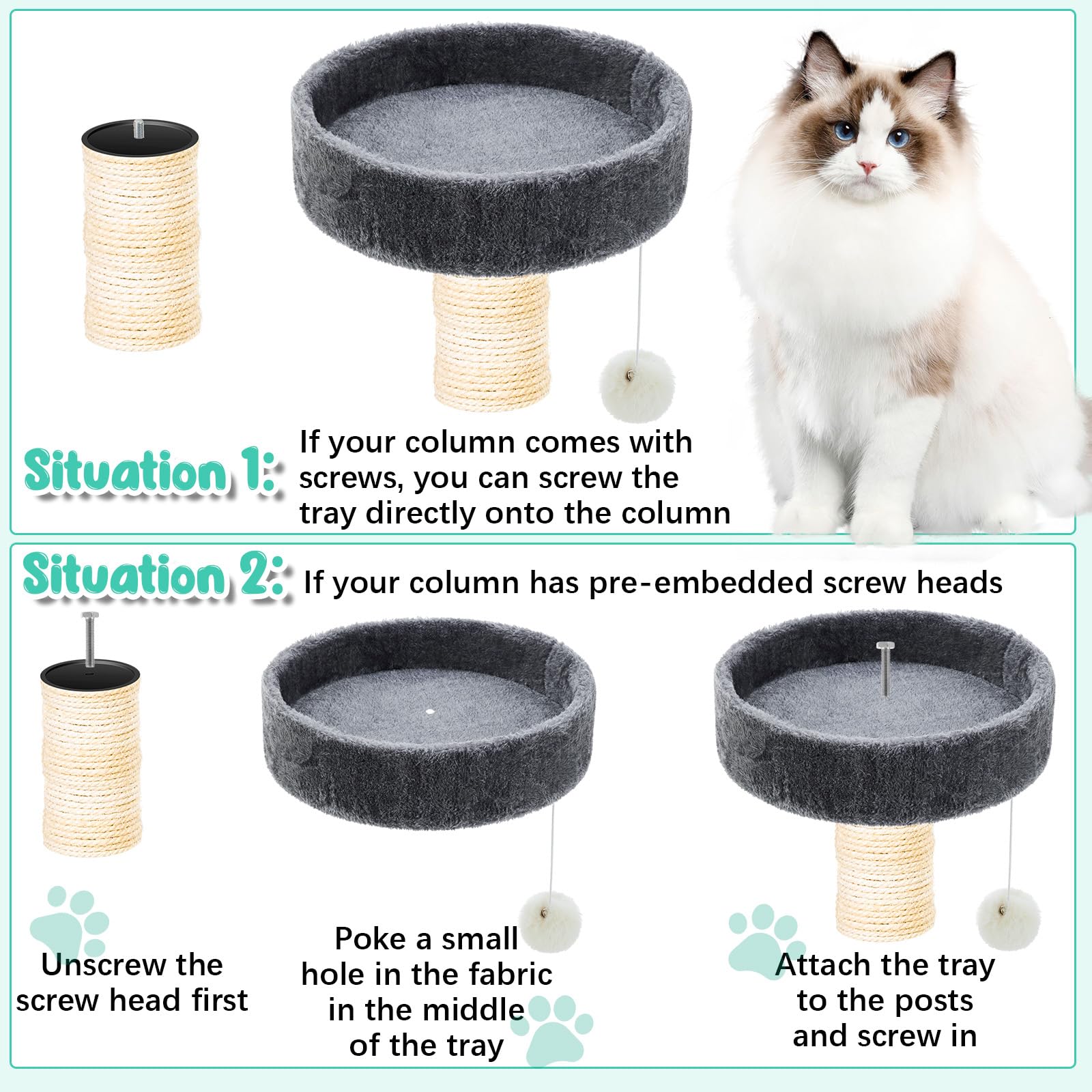 Dansydaisy 2 Pieces 13.5'' Cat Tree Replacement Parts Accessories Round Kitten Tree Tower Top Perch Bed Platform Cushion M10 Cat