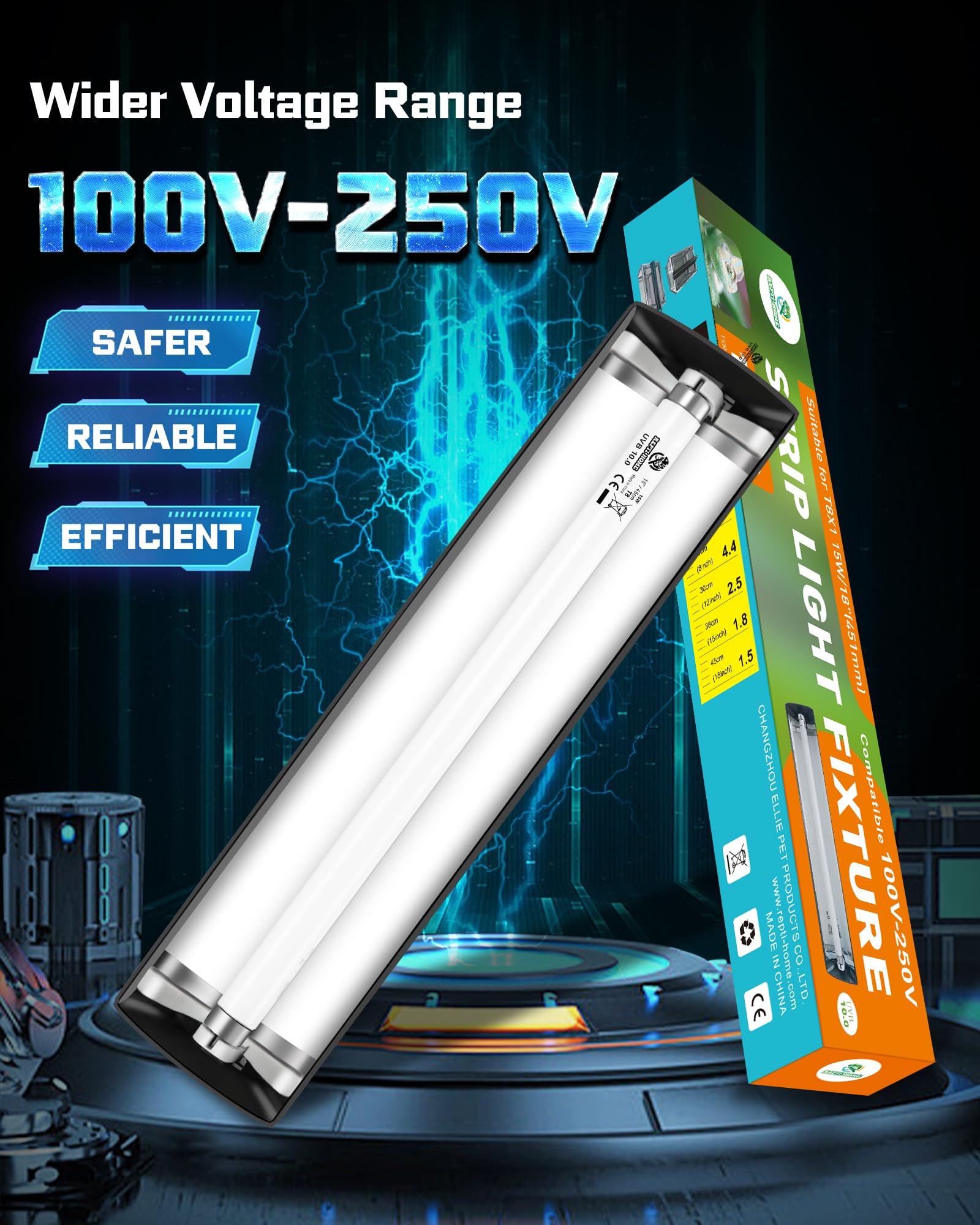 Repti Home T8 Uva Uvb Reptile Light Combo Kit(100V-250V Wide Voltage), Reptile Light Fixture With Uvb 10.0 Fluorescent Tube, 15W