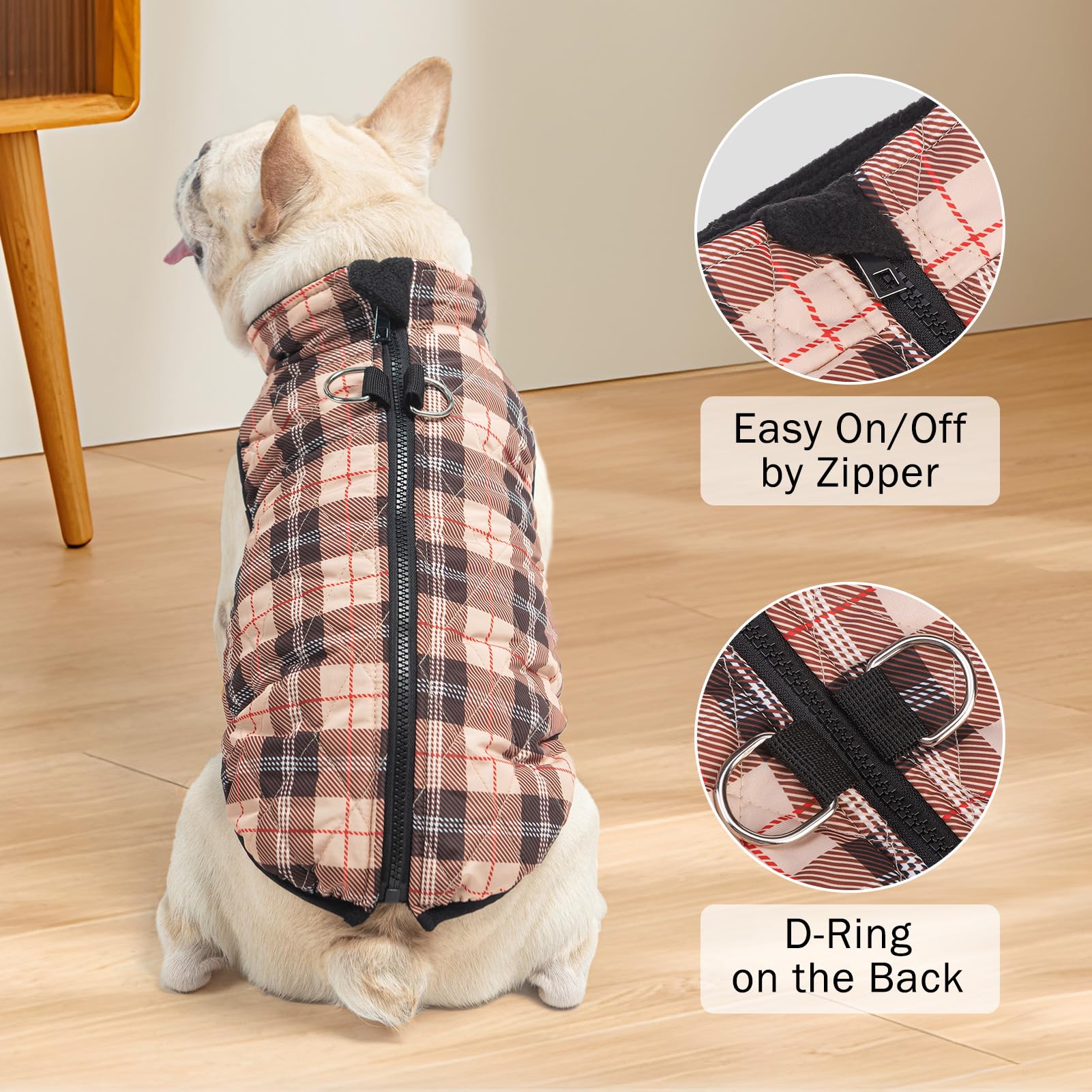 Scenereal Winter Coat With Harness For Small Medium Dogs, Waterproof Puffer Jacket With Zipper, Fleece Snow Clothes For Puppy