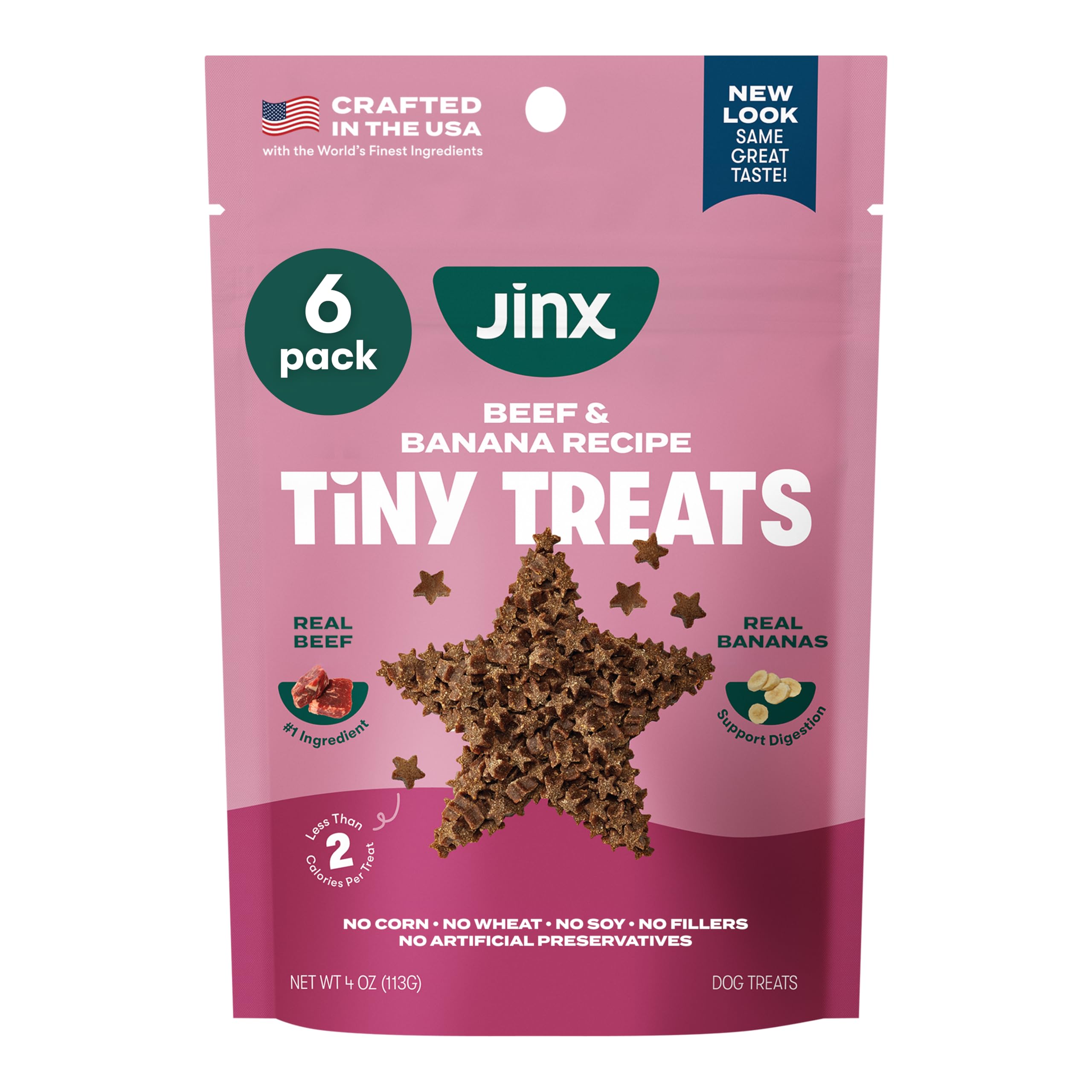 Jinx Beef & Banana Training Treats for Dogs and Puppies, Low-Calorie, All Natural, Slow-Smoked Real Beef, No Fillers 4oz, 6 Pack