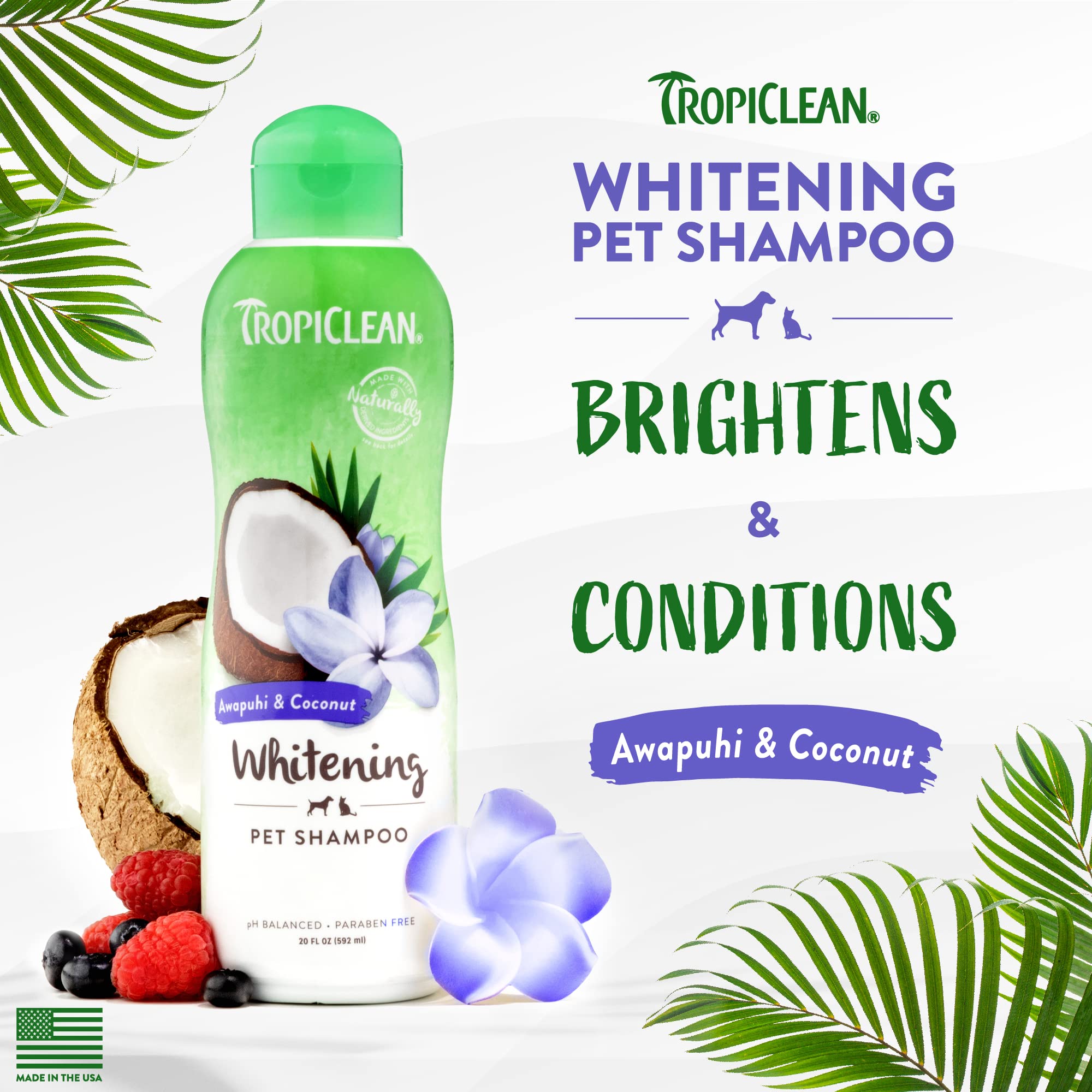 Tropiclean Whitening Dog Shampoo, Professional Dog Shampoo, Whitening & Brightening, For All Coat & Color Types, Puppy Safe, Made In Usa, 1 Gallon