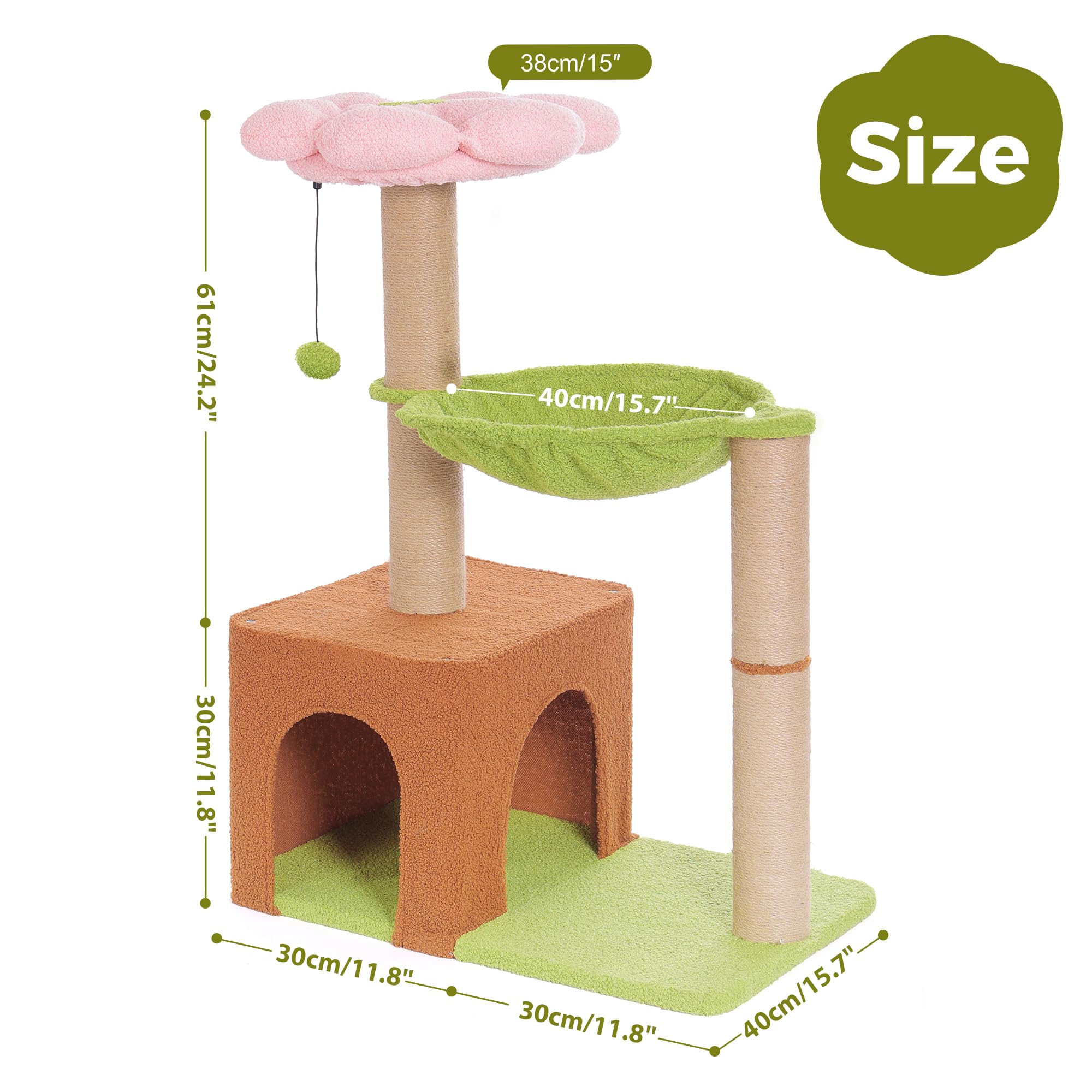 Pawfessor Small Cat Tree Cute Cat Tower 36    Flower Cat Scratching Post With Large Cat Hammock Dia 15.7    And Flower Cat Perch