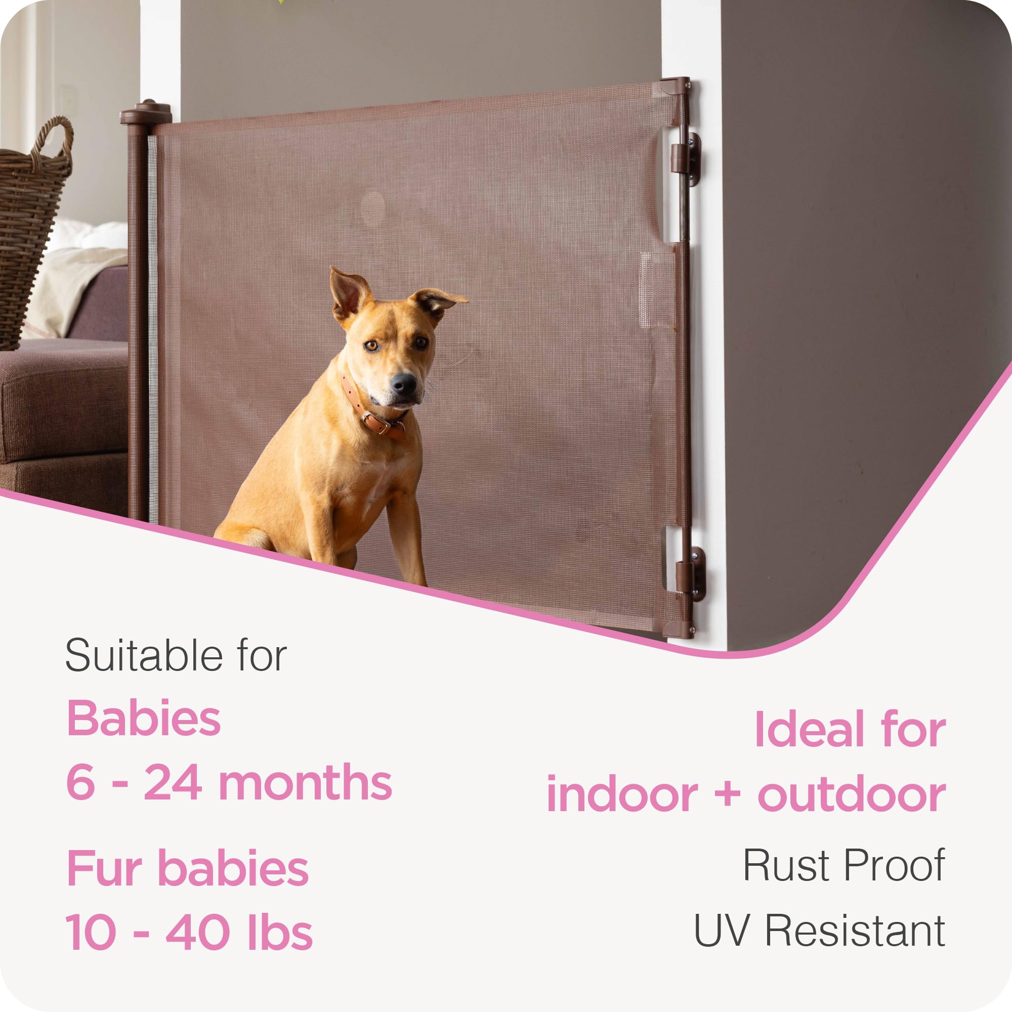 Retractable Baby Gate Perma Child Safety 33 Tall x 71    Wide, Mesh, for Stairs, Doorways, Dogs, Pets, Indoor, Outdoor, One-Hand