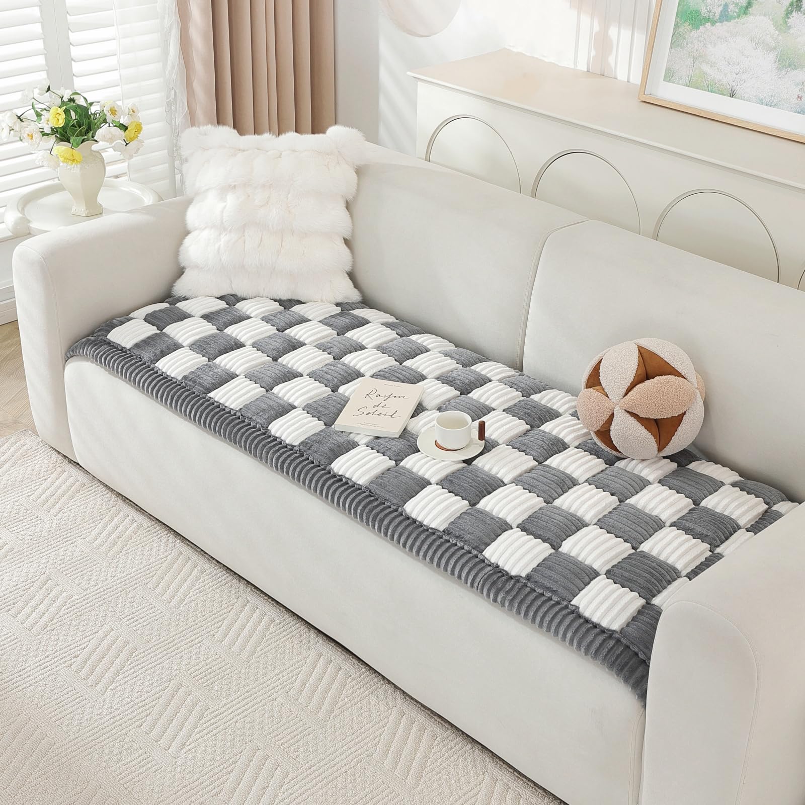 Couch Cover For Dogs Washable, Pet Sofa Cover, Dog Couch Cover Protector, Non Slip Dog Bed Mat, Soft Fuzzy Couch Cover For 2-3 C