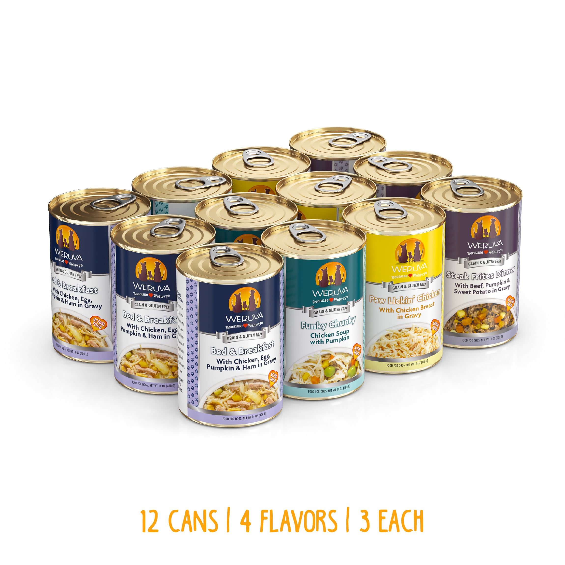 Weruva Classic Dog Food, Variety Pack, Barons Batch, Wet Dog Food, 14oz Cans (Pack of 12), Multi